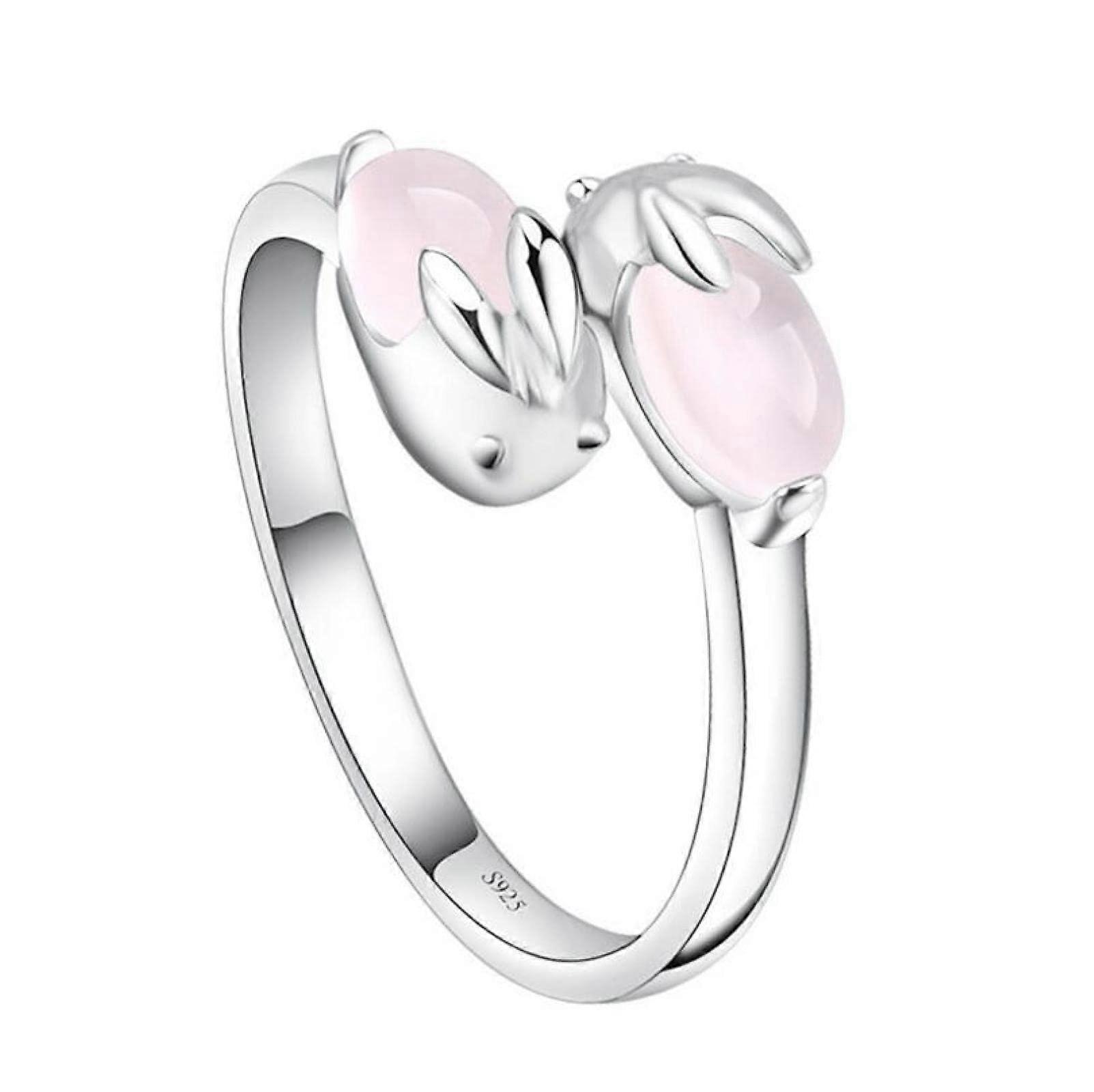 Ring Women's Bijouterie Double Rabbit Rings with Pink Opal Crystal