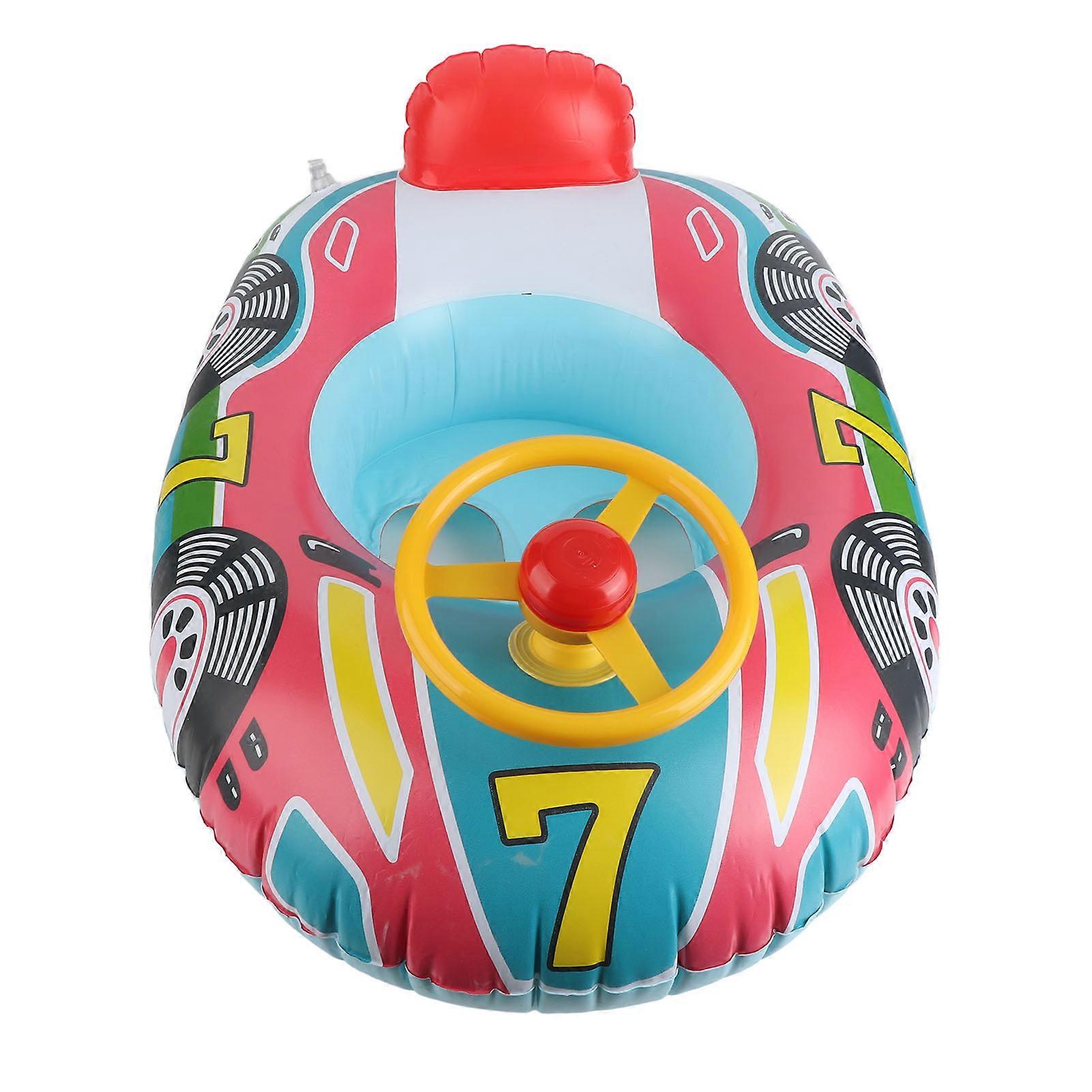 Inflatable Pool Float PVC Airplane Shape Swimming Ring Float Boat with Steering Wheel for Toddler Kids 