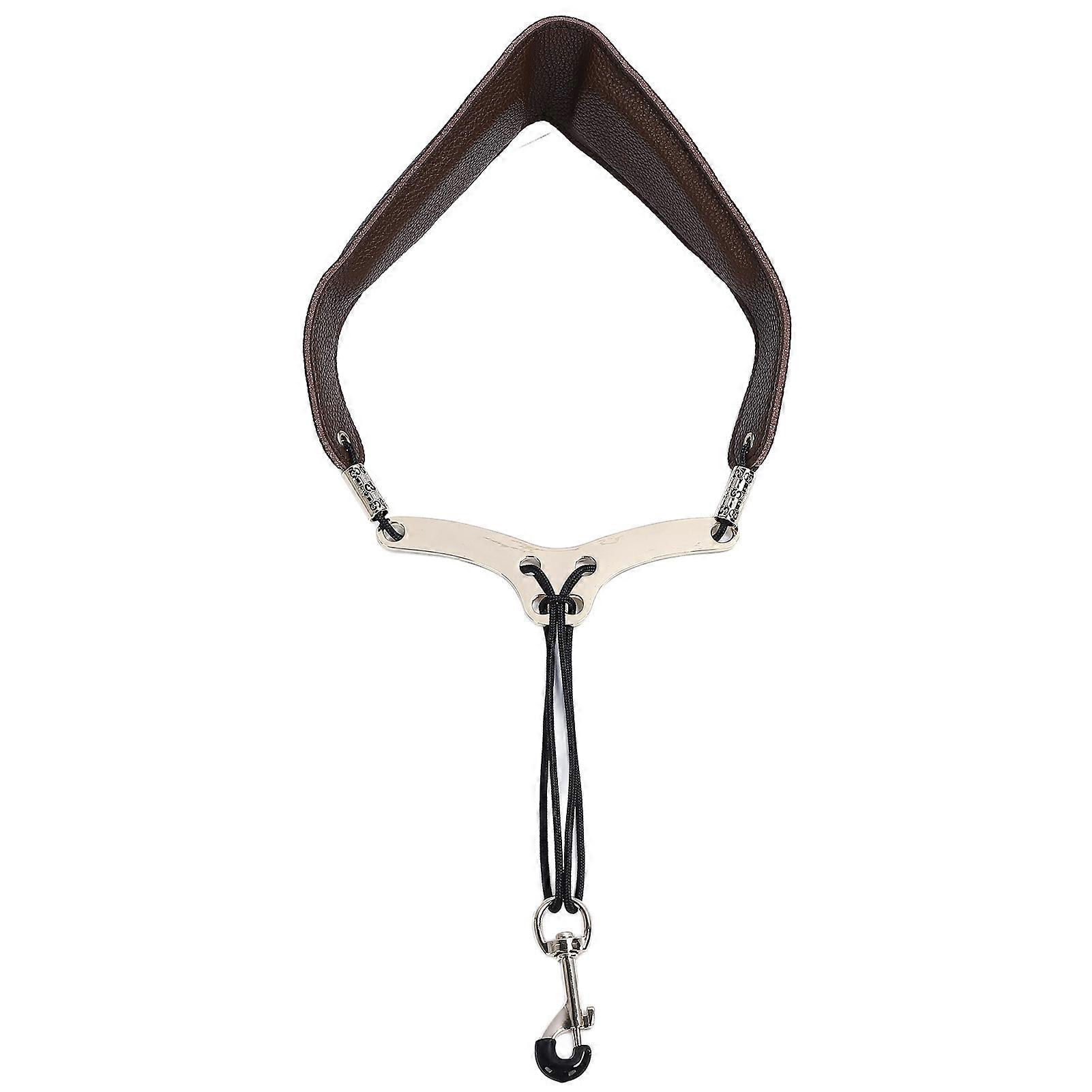 Saxophone Neck Strap for Alto Tenor Sax Breathable Adjustable Instrument Accessories with Metal Hook Brown