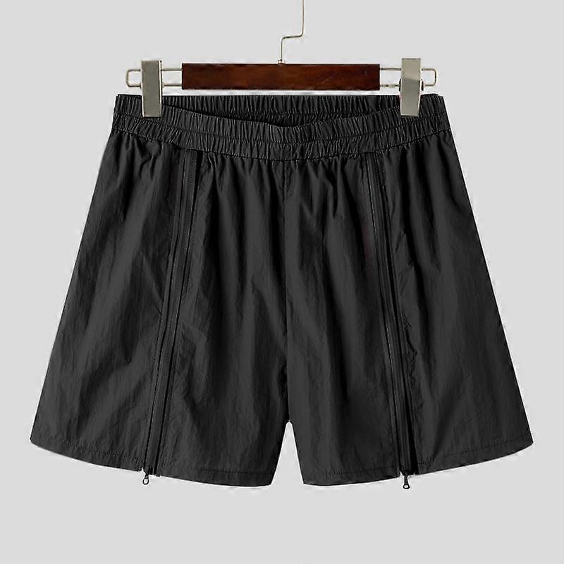 INCERUN Men Elastic Waist Zipper Split Shorts Sport Homewear Mini Pants