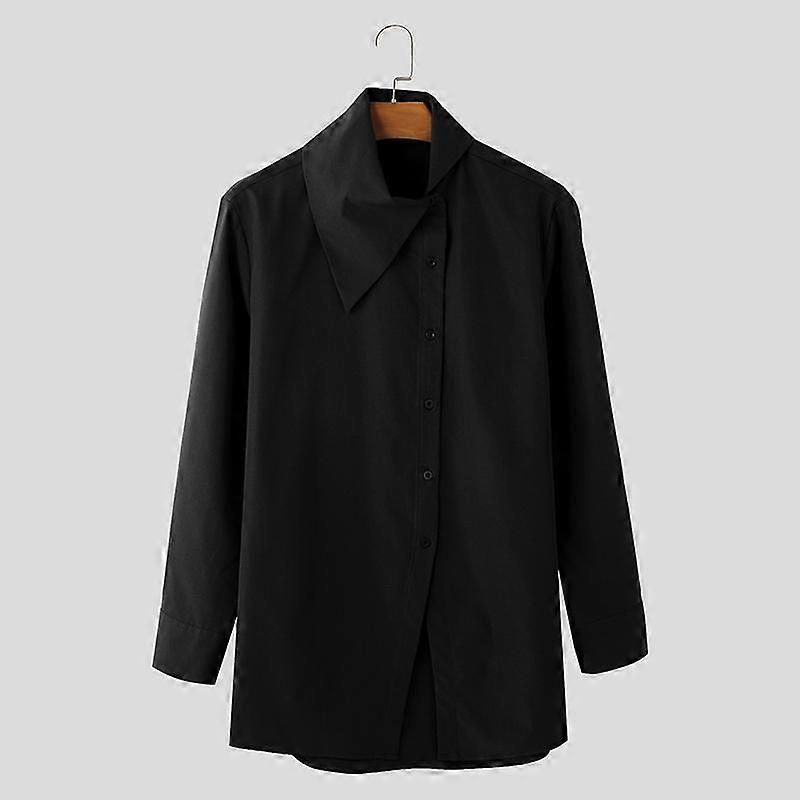 INCERUN Plus Size Men Irregular Neck Long Sleeve Oblique Buttons Splits Casual Shirts