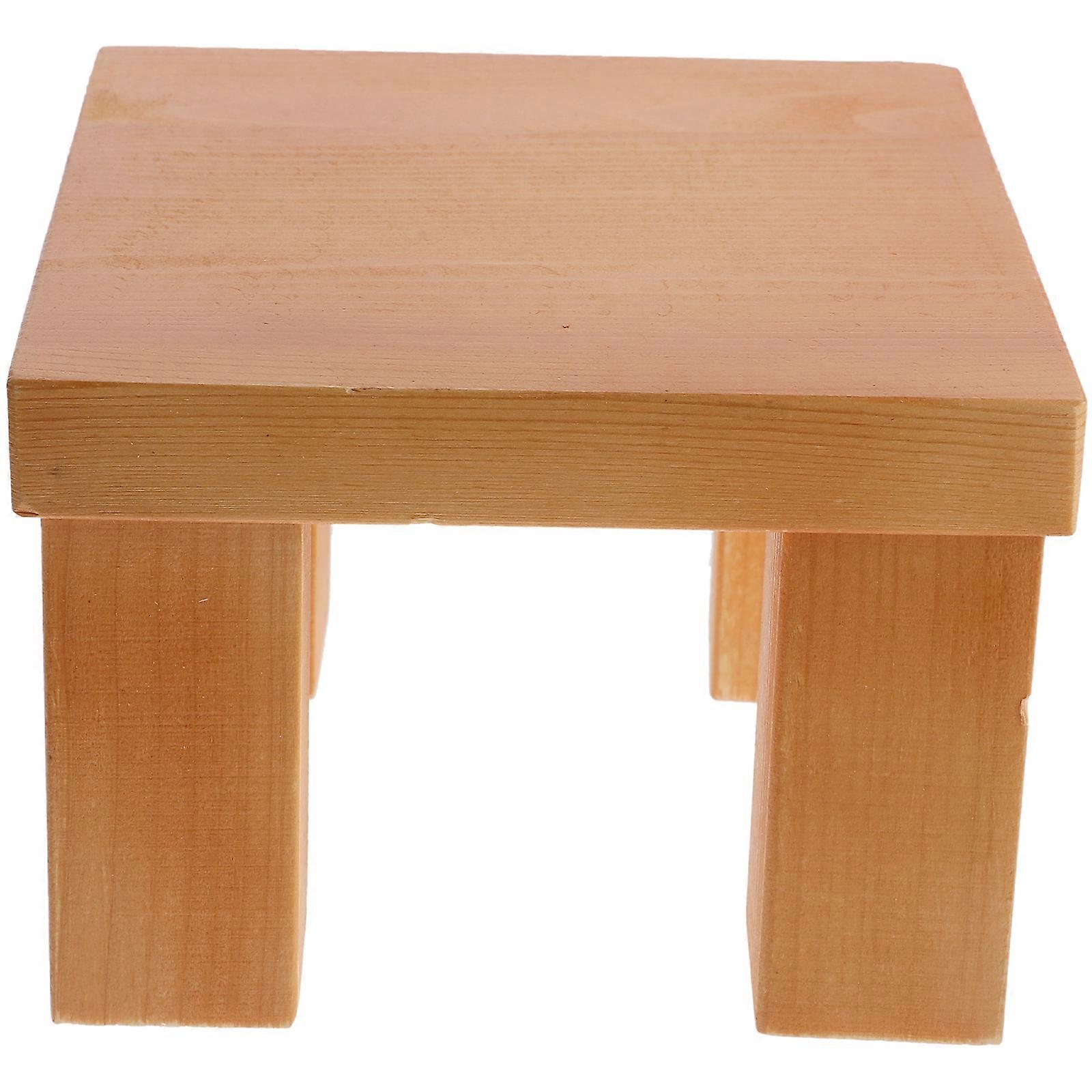 Khaki Wooden Stool for Decor Lightweight Portable Craftsmanship 14x14x10 cm