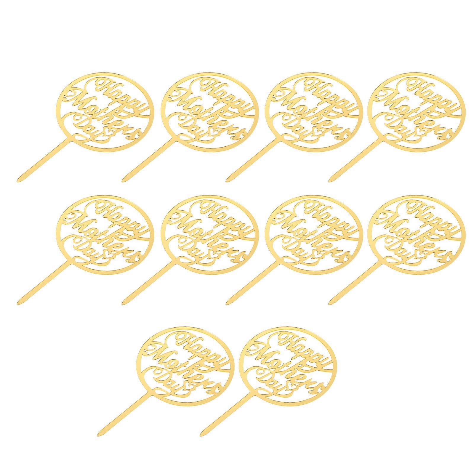 Mother's Day Cupcake Decorations 10Pcs Acrylic Cupcake Topper Rectangular Decoration Golden Color Food-safe For Cake