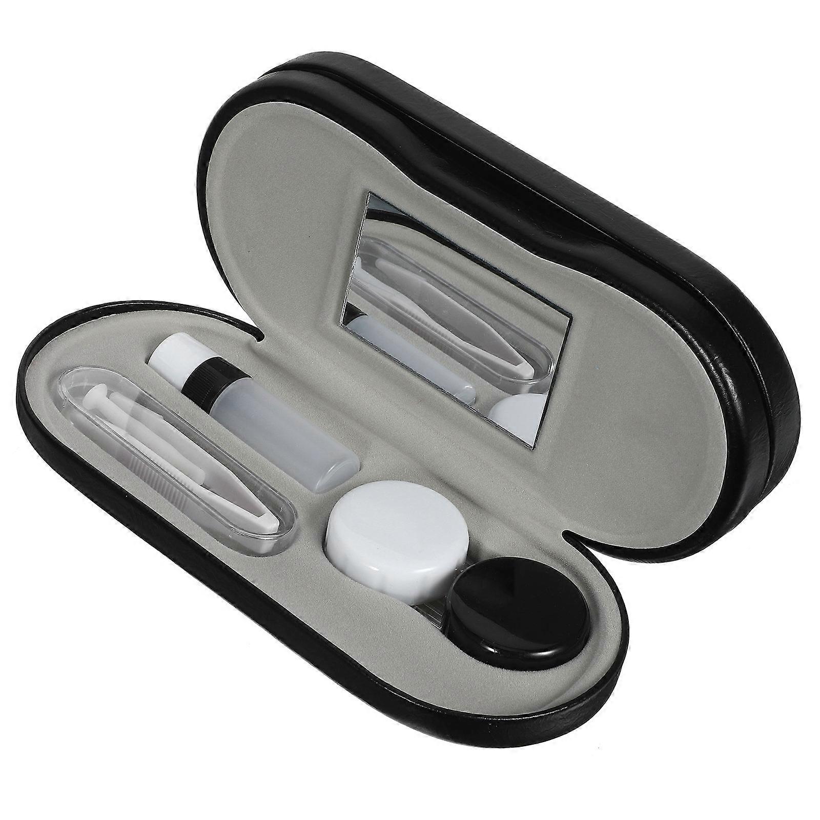 Delicate Lens Box Portable Contact-Lens Case Square Shape Double Layer Design Black Color For Travel Outdoor Use 1Set