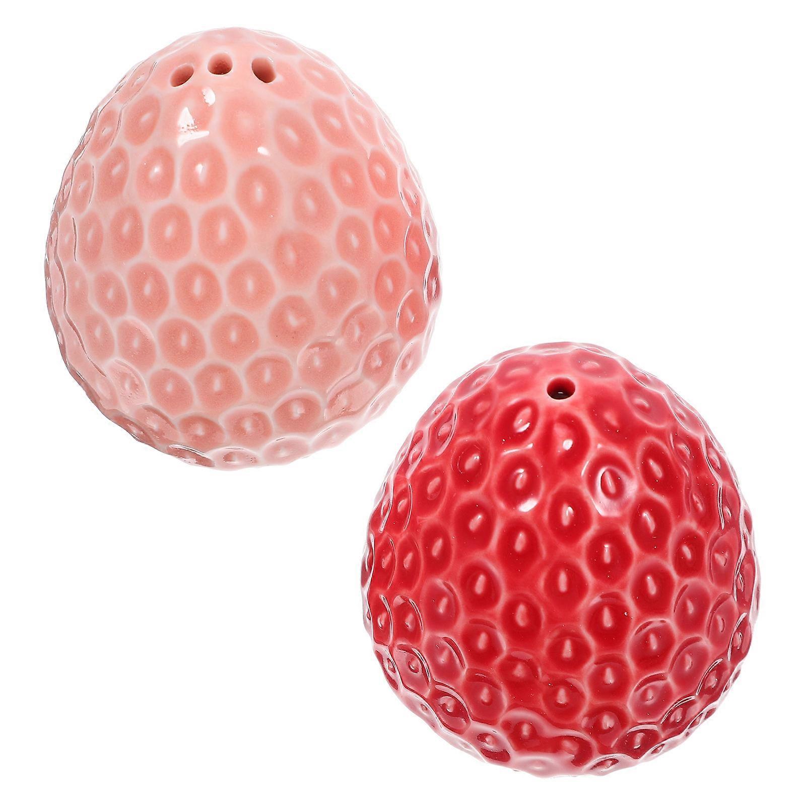 Strawberry Shaped Ceramic Shaker Home Use Compact Design Assorted Color 6.50X5.50X5.50CM Seasoning 2Pcs