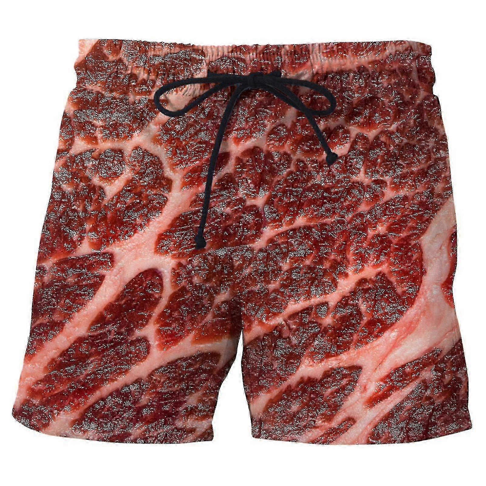 2025 Sausage Print Men Shorts Wide Leg Elastic Waist Drawstring Food Shorts