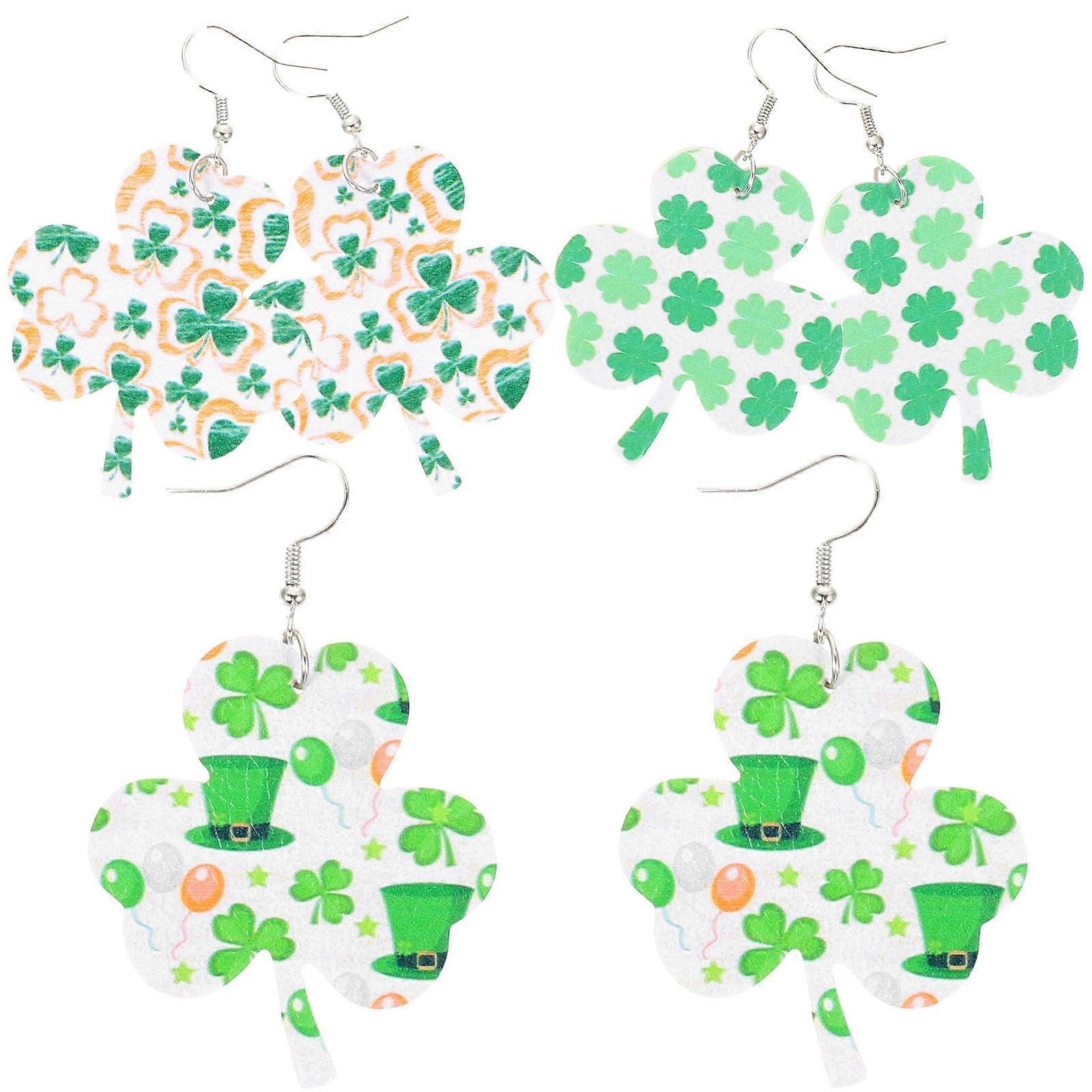 Clover Earrings For Women With Assorted Color Featuring Distinctive Design For Patrick's Day Occasions 3 Pairs