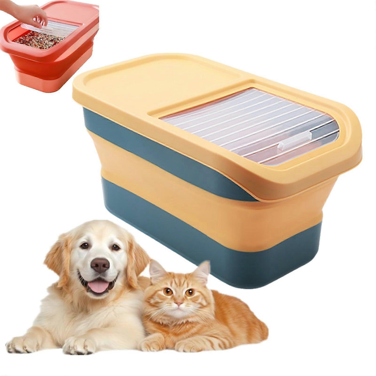 1215 kg Dog Food Storage Container with Airtight Seal and Hinged Lid, Large Pet Food Bin with Wheels, Foldable Dog and Cat Food Storage Box (Yellow)