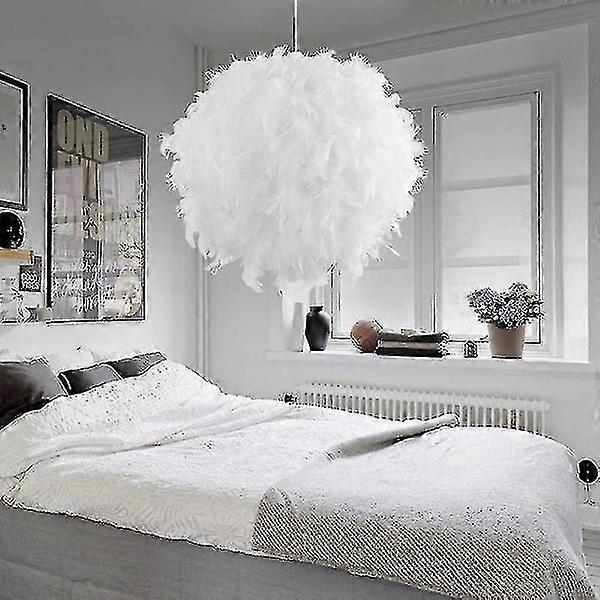 White Feather Ceiling Lamp Shade Hanging Non-Electric Screen Reduction Ring - 30cm