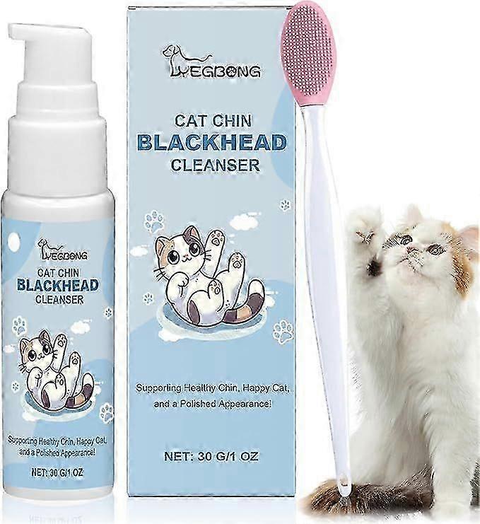 طقم تنظيف الذقن من Cat مع فرشاة تنظيف حب الشبغسول منظف حب الشباب للقطط ، لحب الشباب في القطط ، يزيل الرؤوس السوداء بلطف ، ويغذي النعومة والنضارة