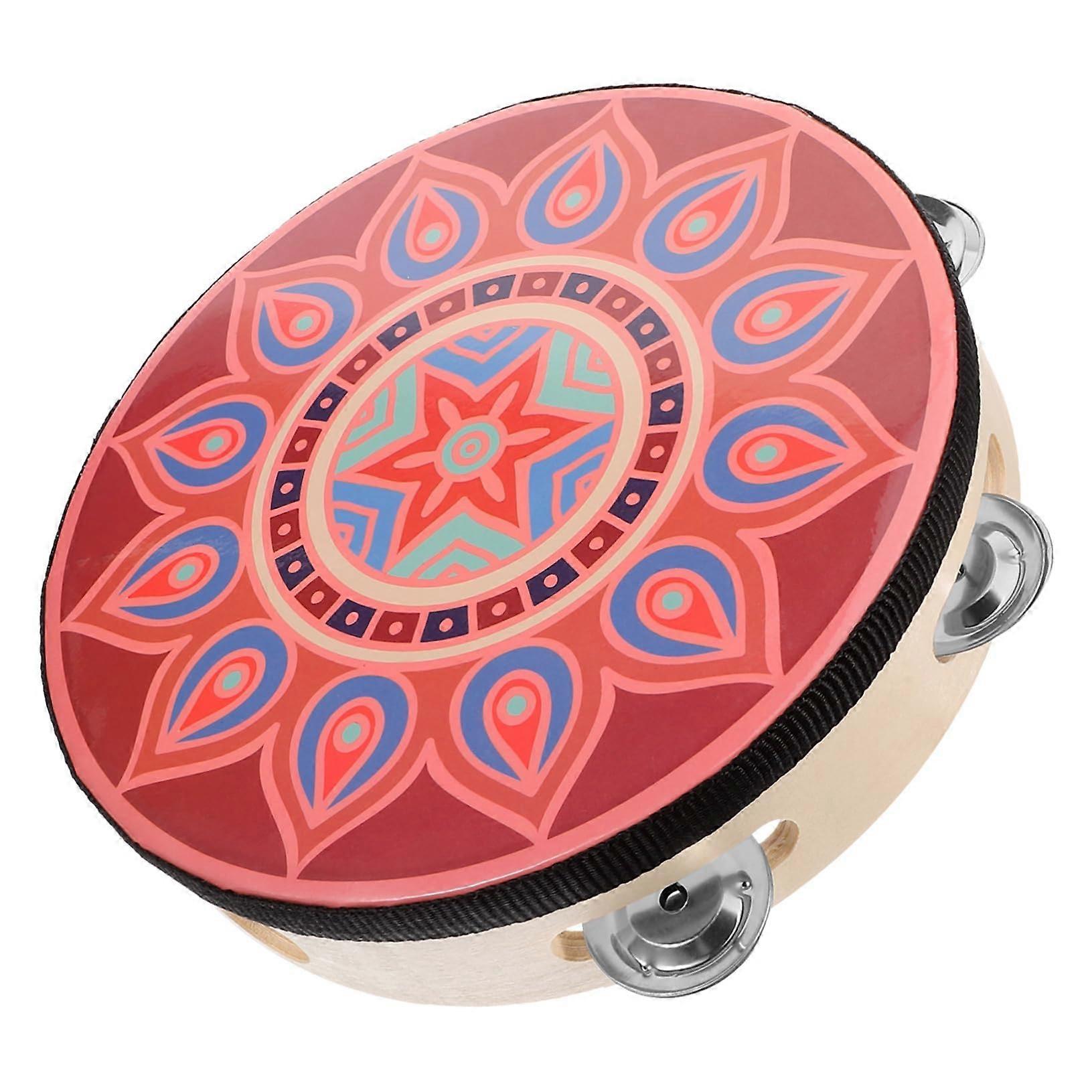 Handheld Tambourine Wooden Single-Row Percussion Instrument For Dance Performances, Adult Size, Durable With Jingles
