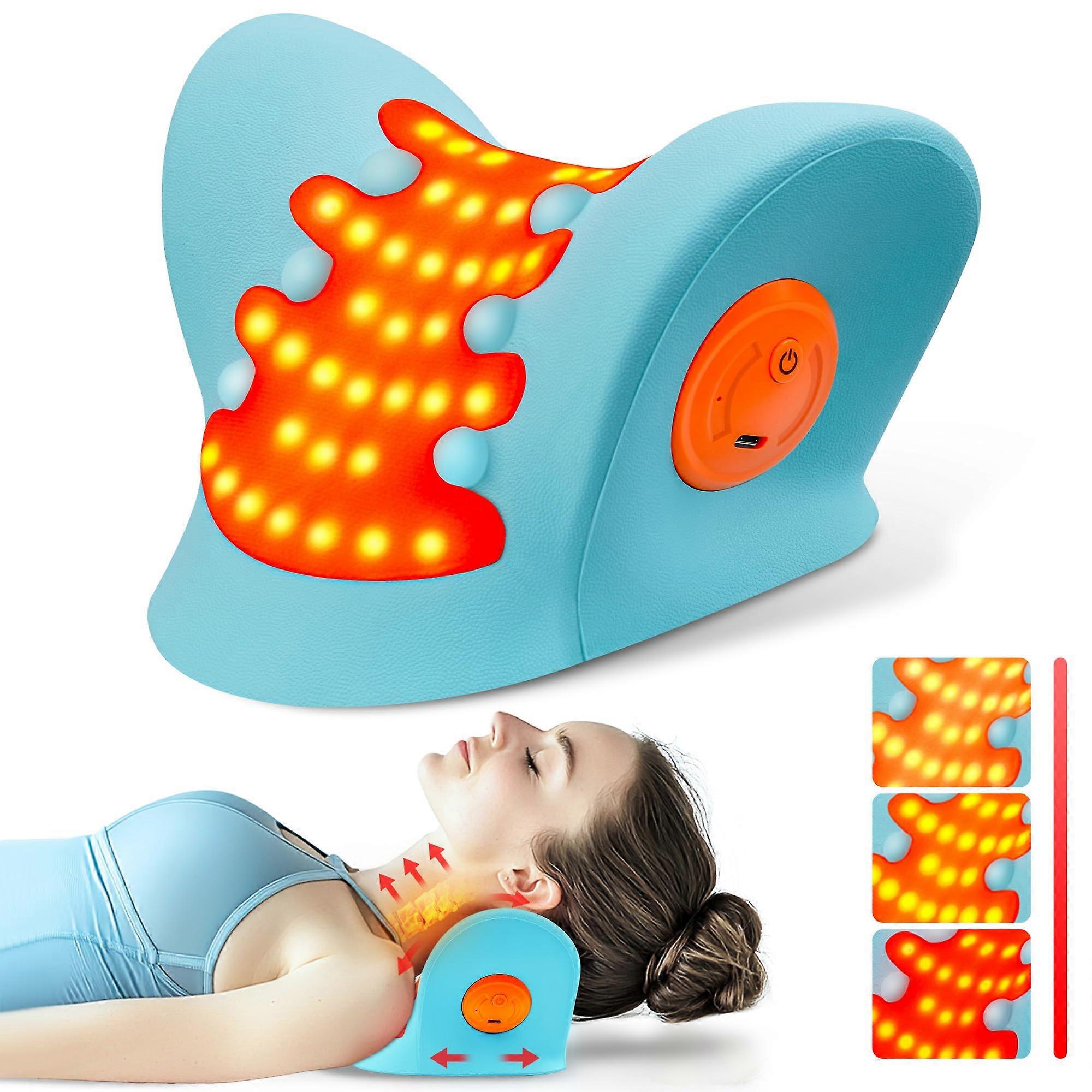 Neck and Shoulder Relaxer, Cervical Traction Device for TMJ Pain Relief and Cervical Spine Alignment, Chiropractic Pillow Neck Stretcher (Blue)