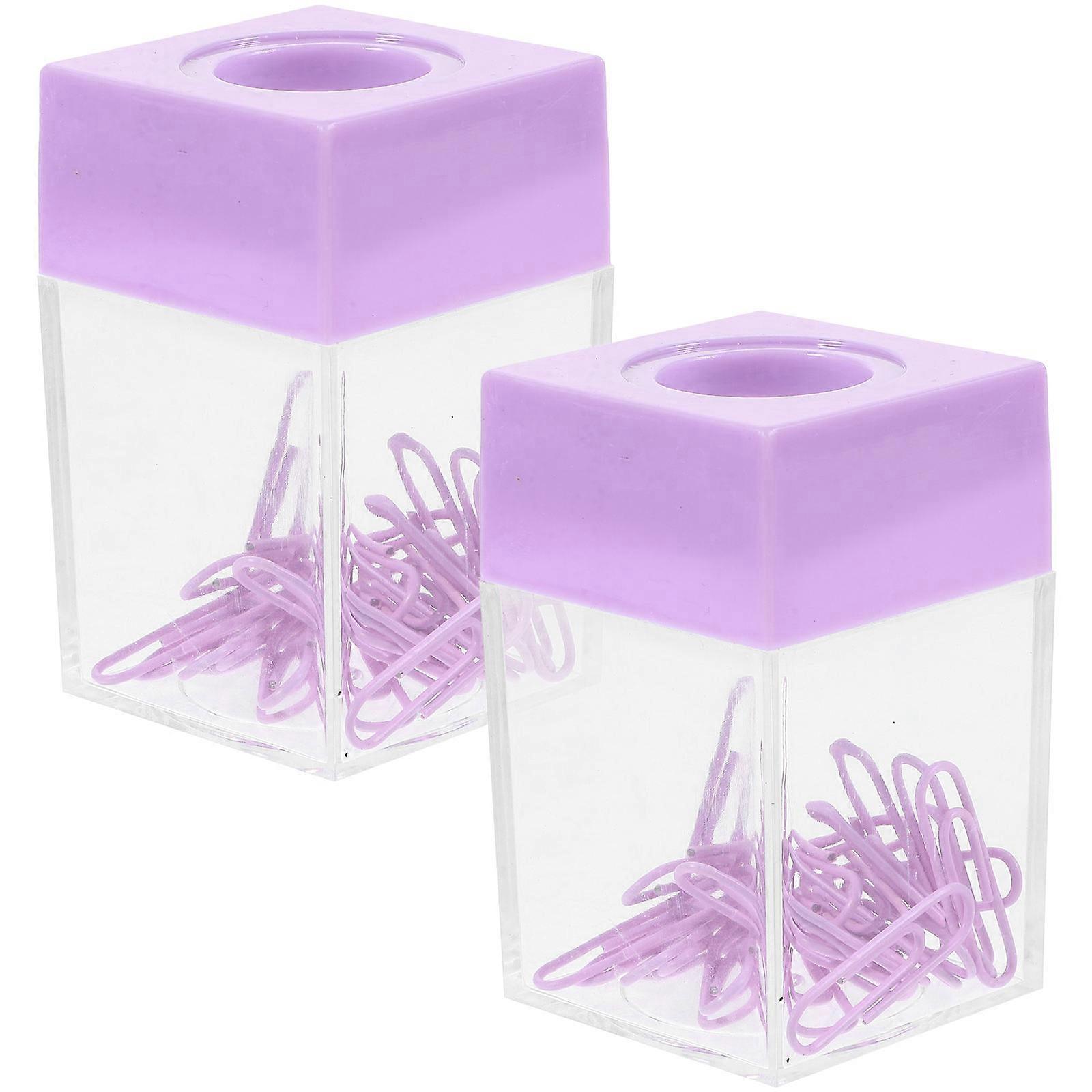 Purple Paper Clip Holders for Storage Use Plastic and Magnet Design 2 Pieces