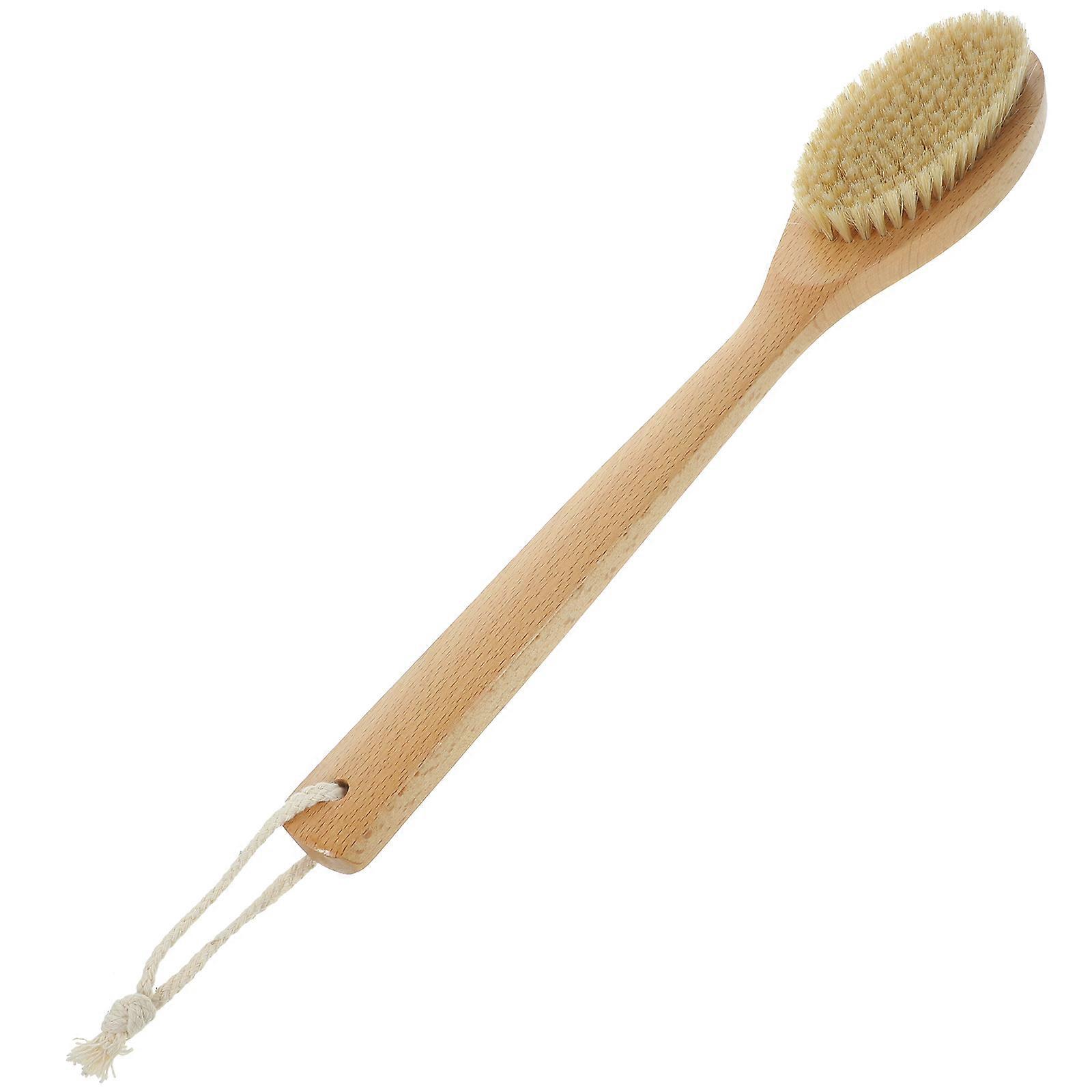 Beech Body Brush with Bristle for Shower Long Handle Back Scrubber Bathing Tool Beige
