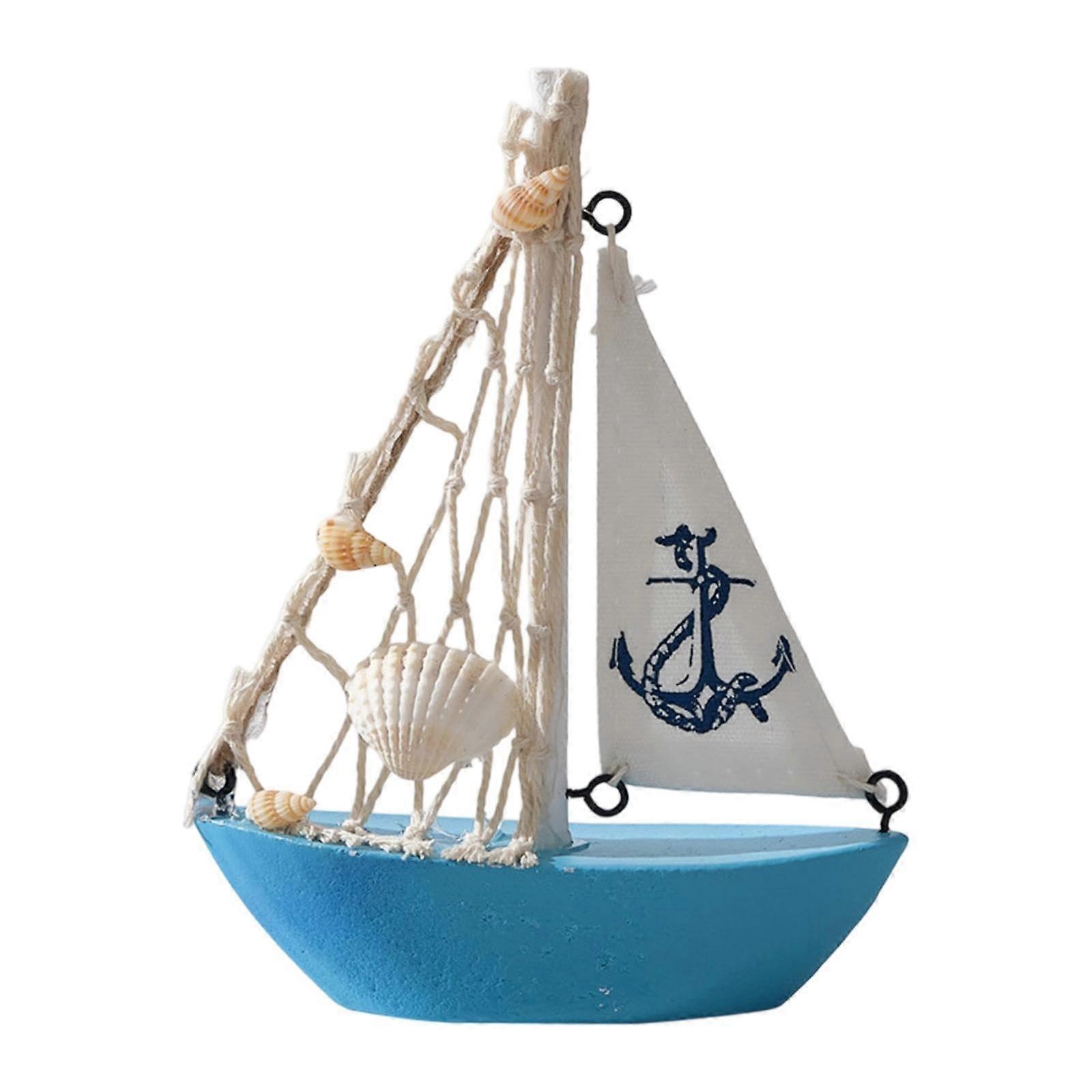 Mini Sailing Boat Model for Nautical Home Decor, Table and Office Art, Light Blue, 12 Inch Decorative Piece