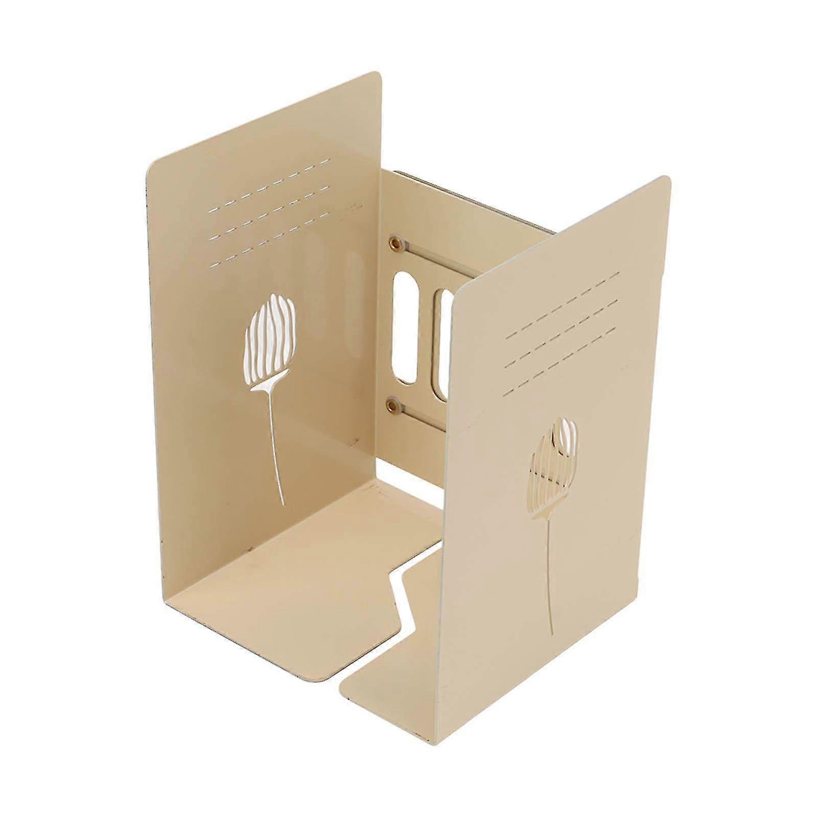 Sturdy Beige Metal Bookends with Anti-Skid Design - Retractable, Space-Saving Book Stoppers for Stable Organization