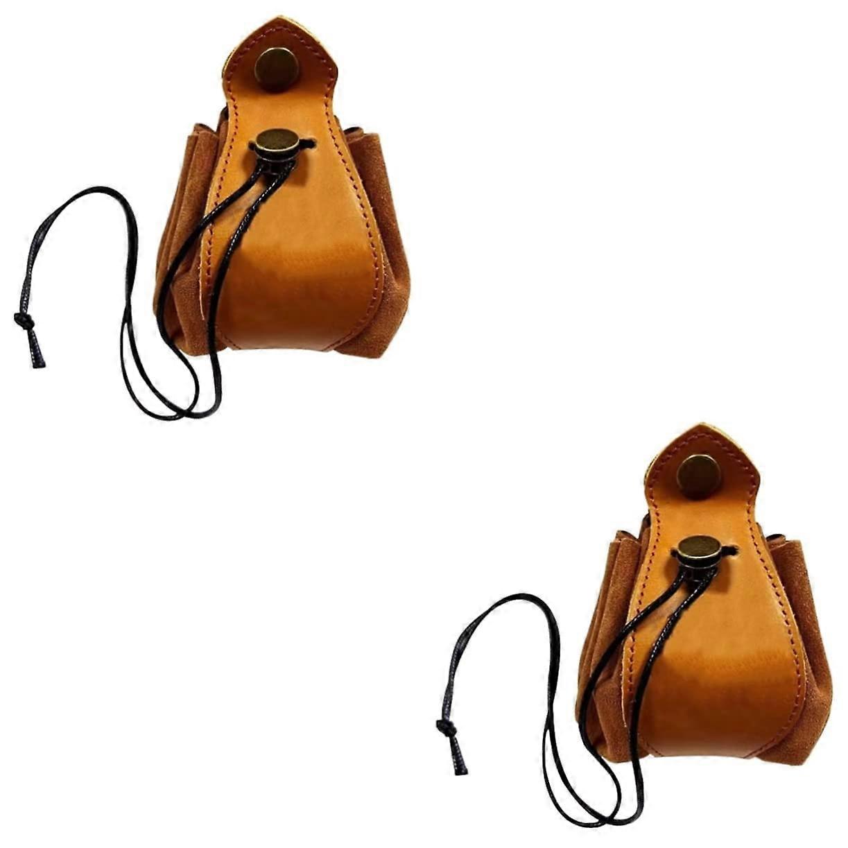 Storage Bag for Cube Drawstring Mini Cosmetic and Travel Bag Combo, Large PU Brown Storage Container, 2 Pieces