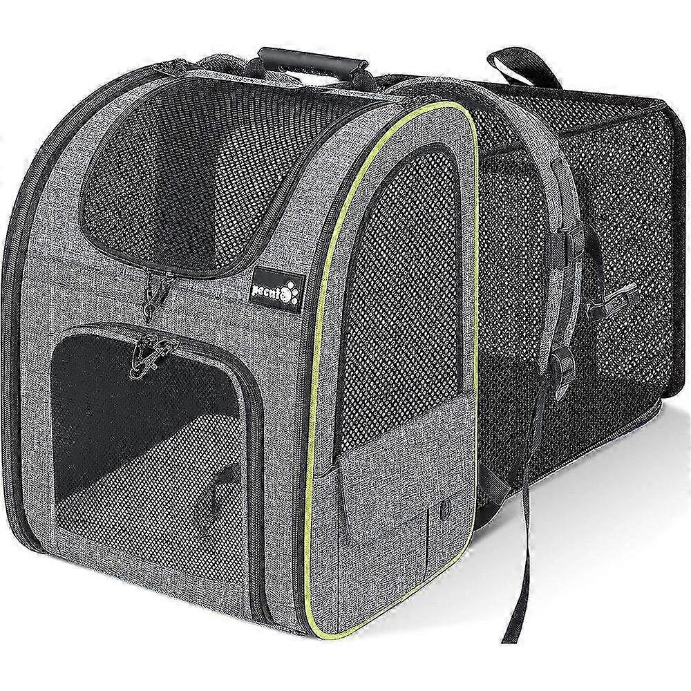 Expandable Foldable Cat Backpack for Large Cats & Dogs - Anti-Open Zip with Mesh Window, Black Pet Carrier for Safe Travel