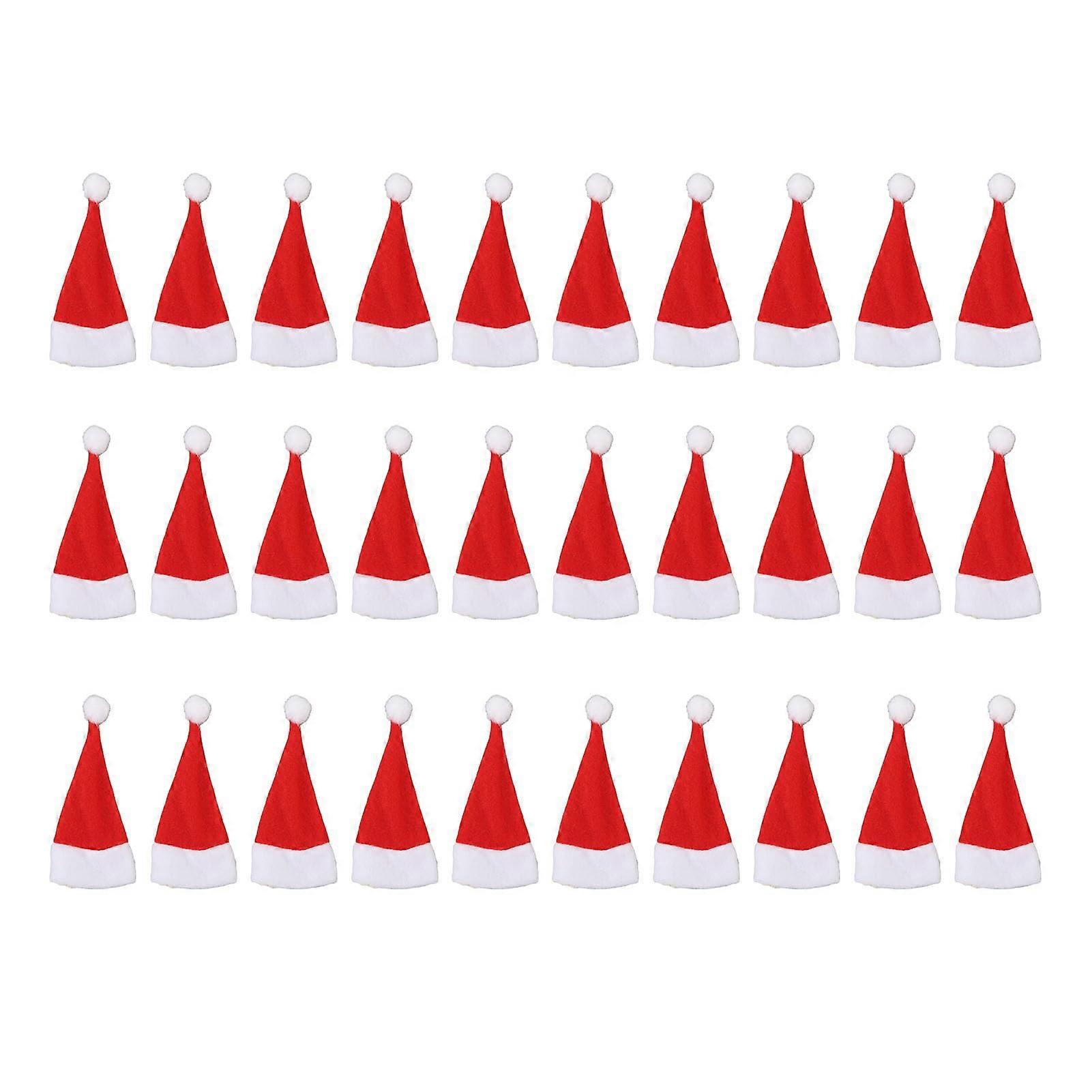 30 Mini Christmas Hats for Crafting, Tiny Holiday Ornaments for DIY Projects, Tableware, Wine Bottle Decoration