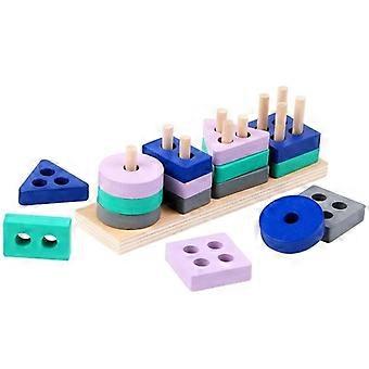 Montessori Toy Wooden Building Blocks Early Learning Educational Toys Color Shape Match Kids Puzzle Toy