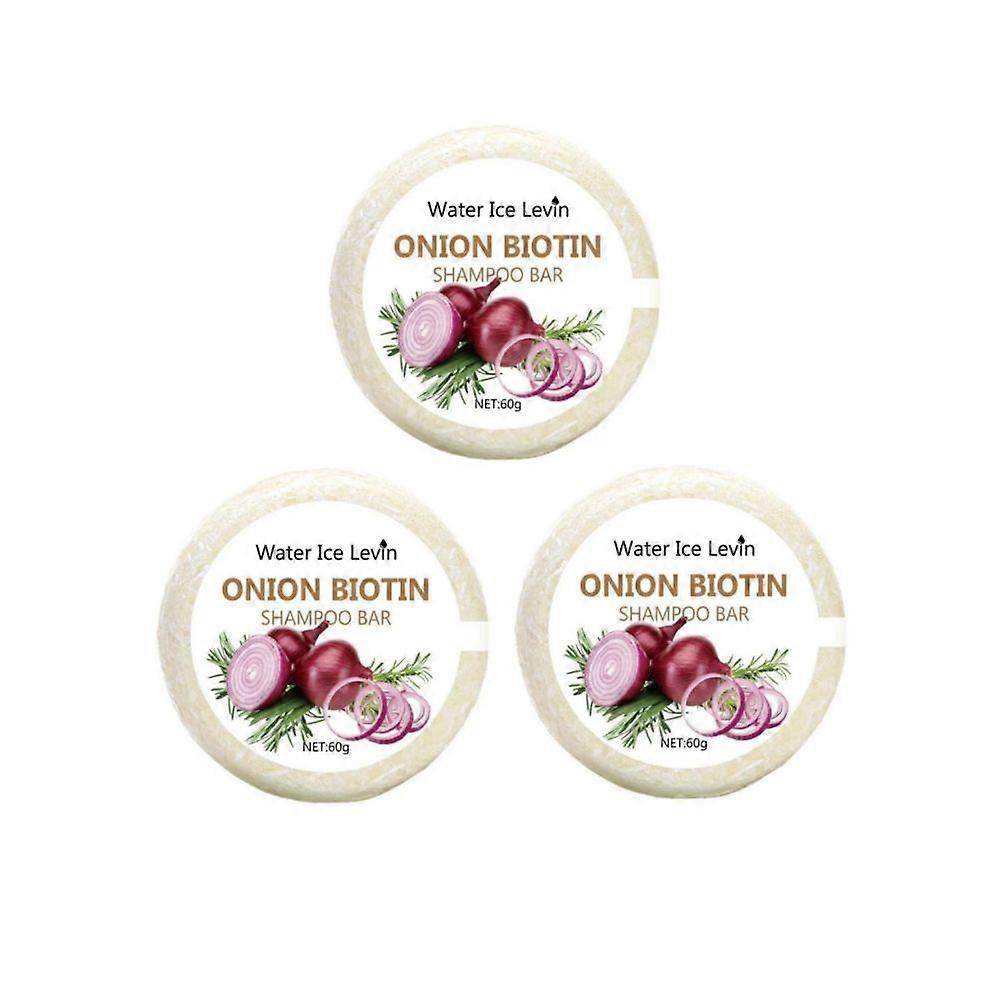 3pcs Onion and Biotin Shampoo Soap - 60g, Suitable for All Hair Types, Moisturizing and Smoothing, Rich in Rosemary Extract