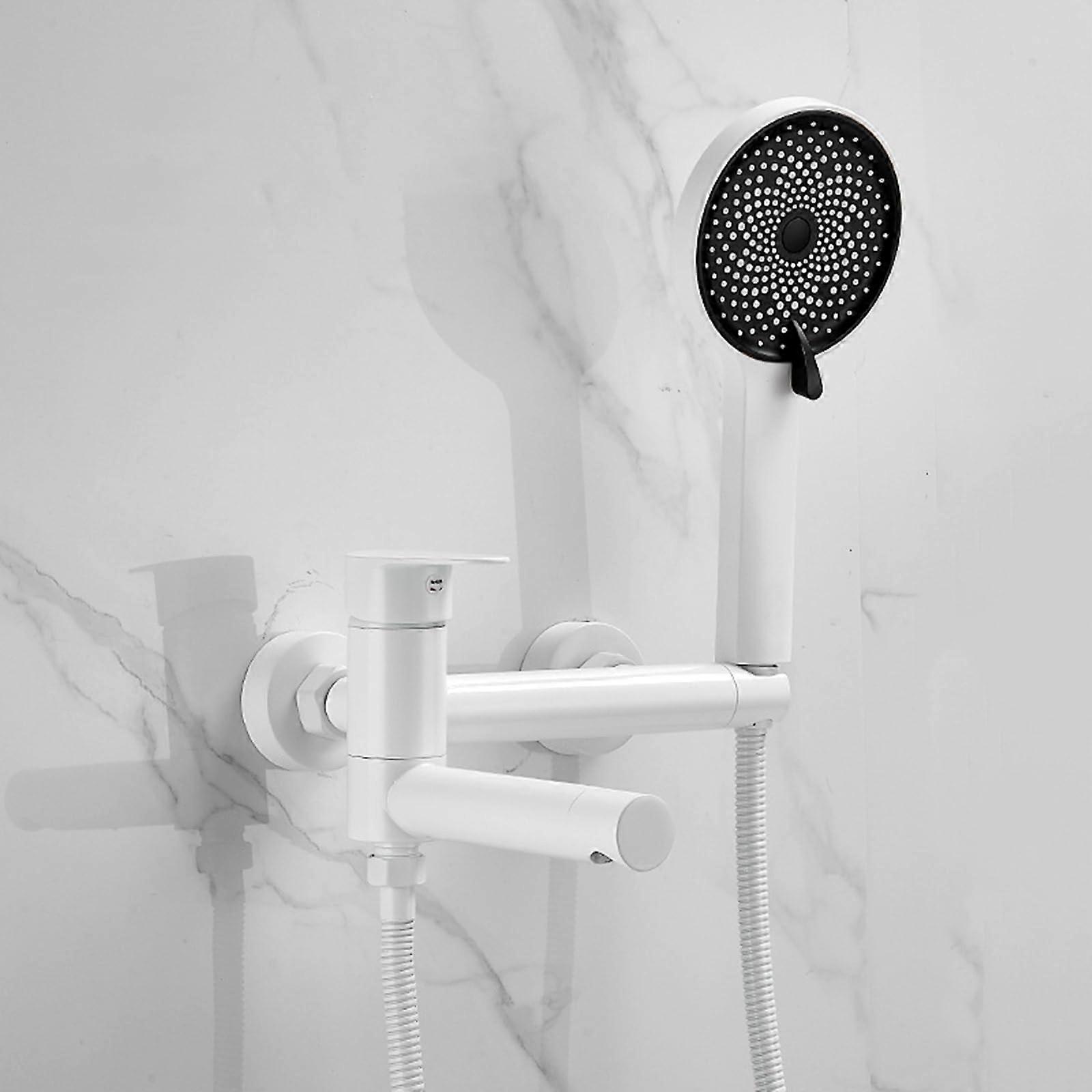 Wall Mounted Bath Shower Mixer Tap with Shower Set, Single Lever White Bathroom Faucet for Modern Spaces