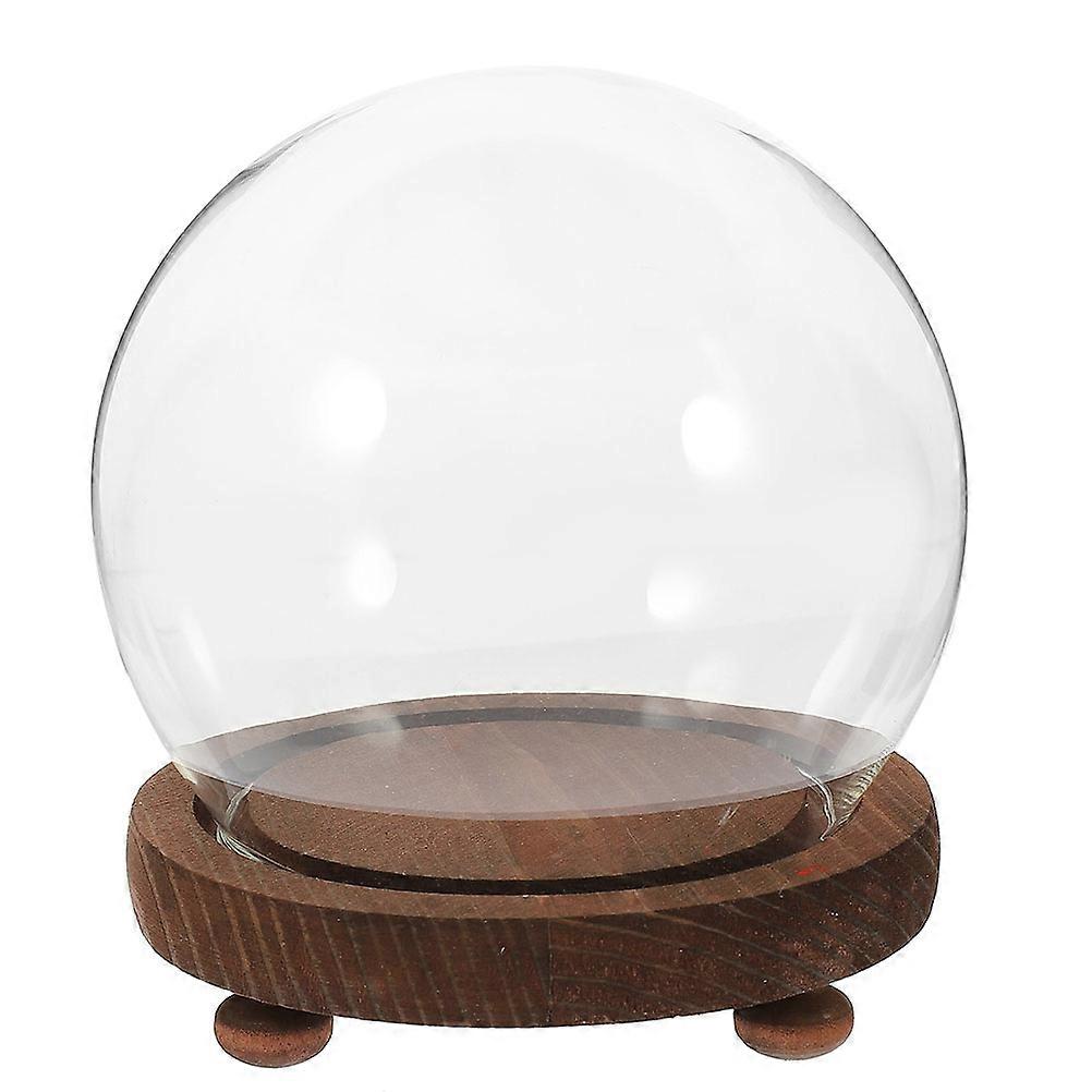 Elegant Glass Cloche Bell Jar with Wooden Base for Protection and Display Coffee Color 7.5 Inches