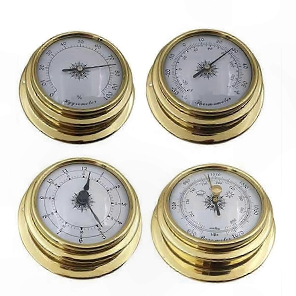 4-Piece Weather Station Set with Barometer, Clock, Thermometer, Hygrometer for Indoor Use