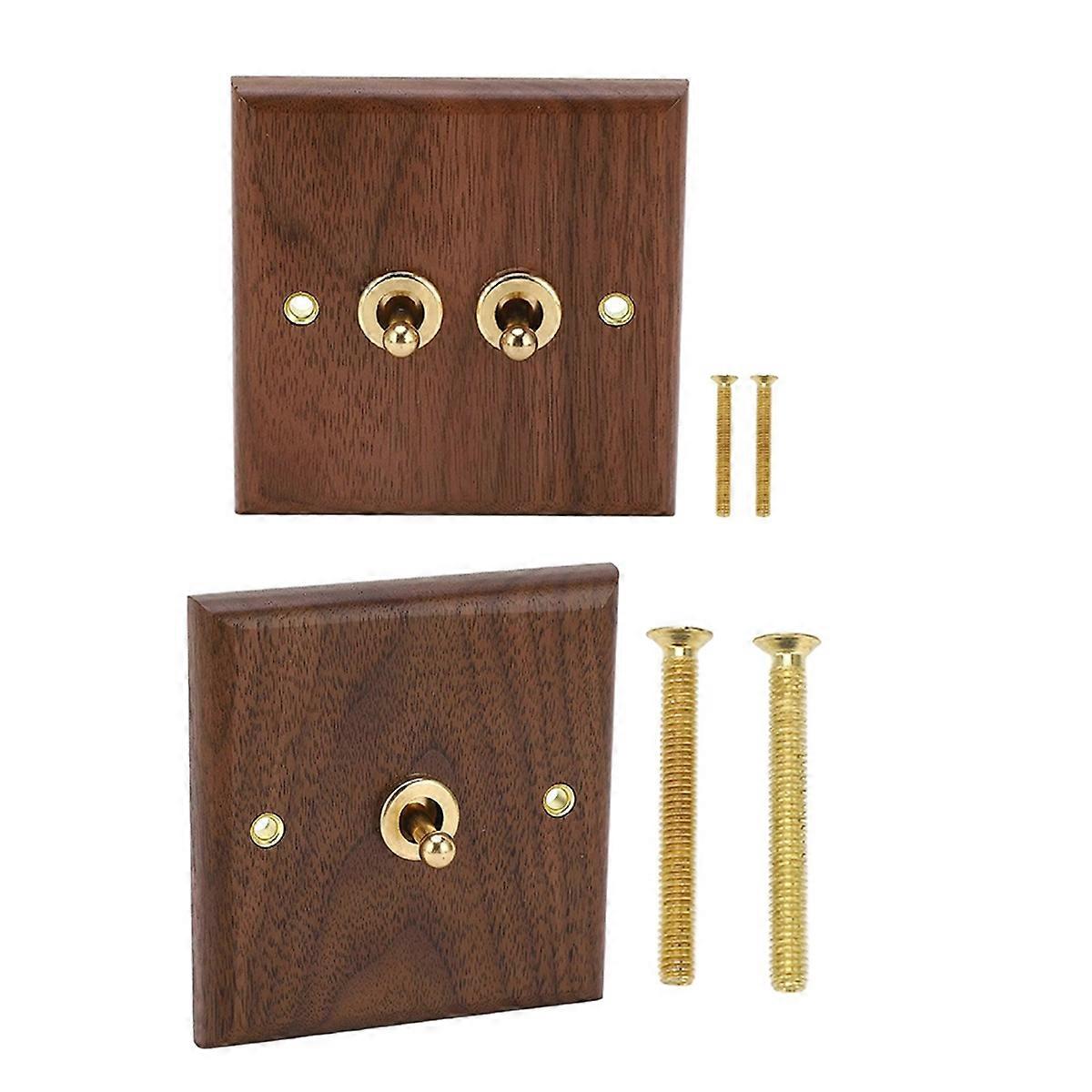 Retro Wall Light Toggle Switch 250V Single and Double Toggle Switch Retro Walnut Wood Wall Mount Pan