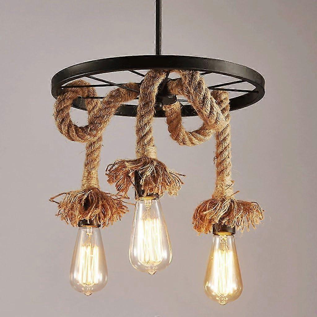 Chandelier Light American Style Hemp Rope Chandeliers, Industrial R...