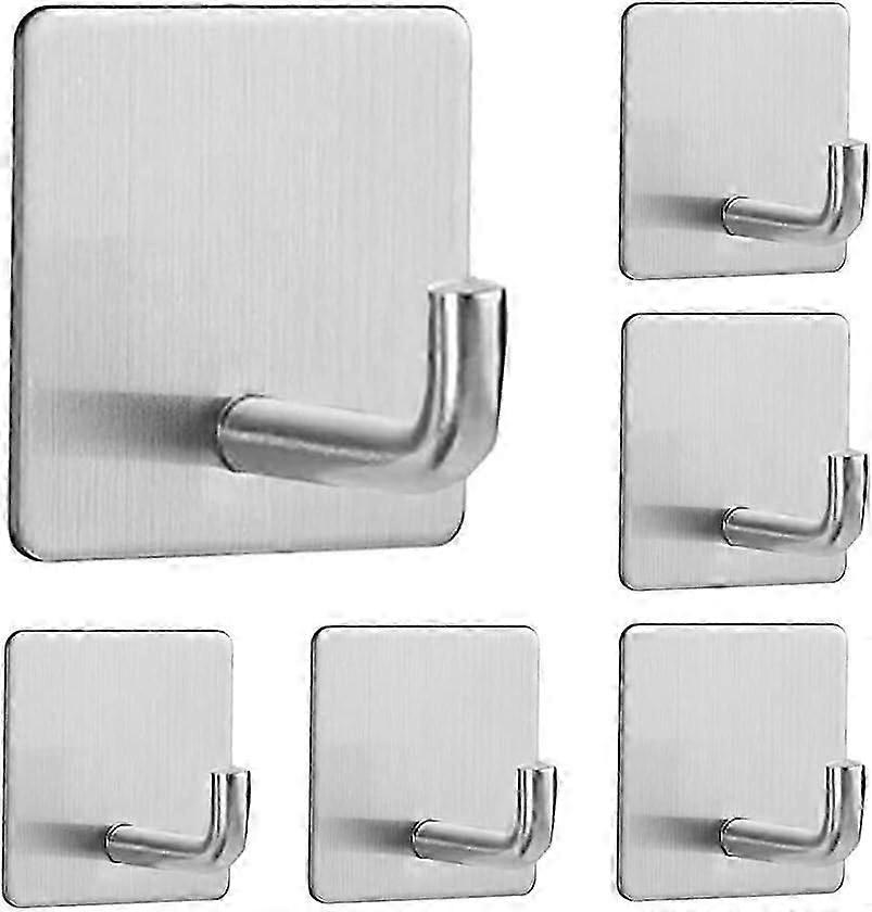 6包自粘钩，不锈钢重型毛巾墙粘钩，适用于浴室厨房洗手间壁橱