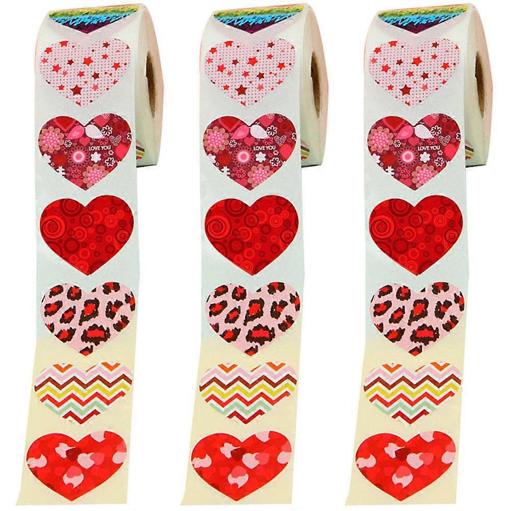 Valentine's Day Heart Stickers Self-adhesive Gift Wrapping Decals Assorted Colors for Women 3 Rolls