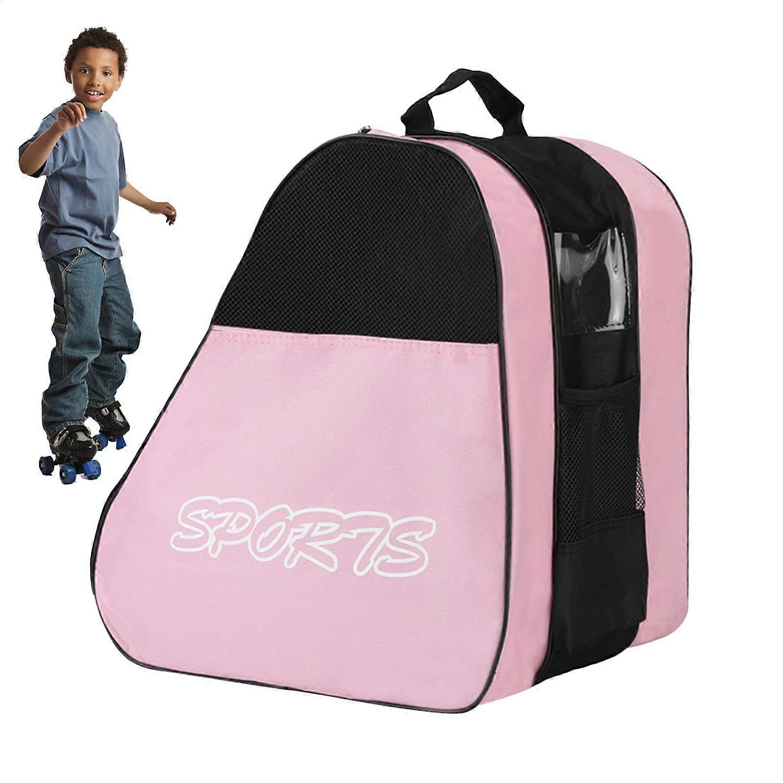 Roller Skating Pouch Portable Inline Skating Storage Backpack With Shoulder Strap Pink For Ice Skates And Roller Skates