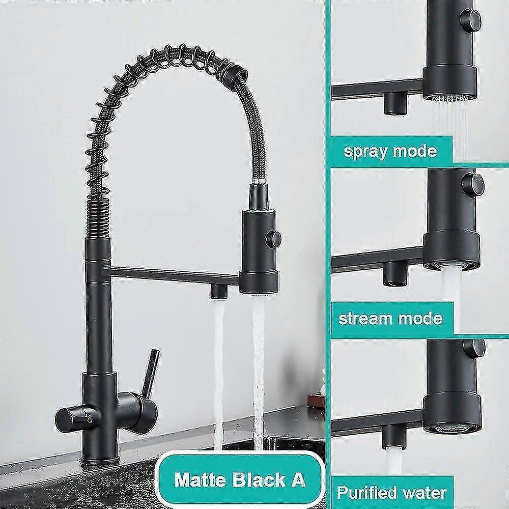 High-Quality Gray Purified Kitchen Faucet with Hot/Cold Mixer, Pull-Out Rotation, Tap Spray & Stream Mode - Deck Mount