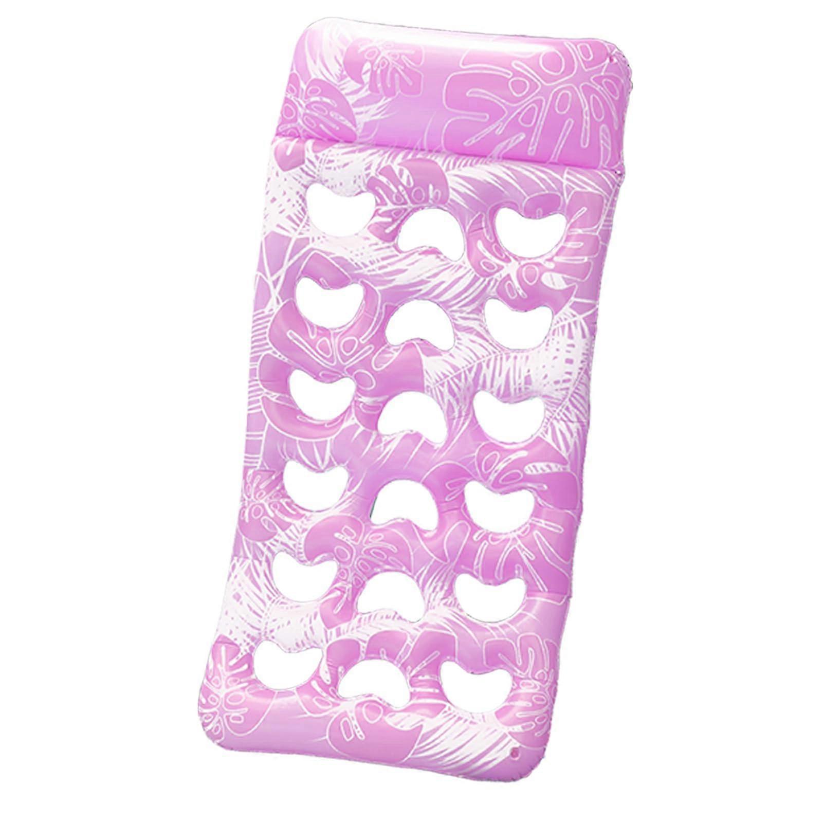 Inflatable Pool Float With Headrest Waterproof Leaf Pattern Pink For Swimming Amusement Park Backyard Party