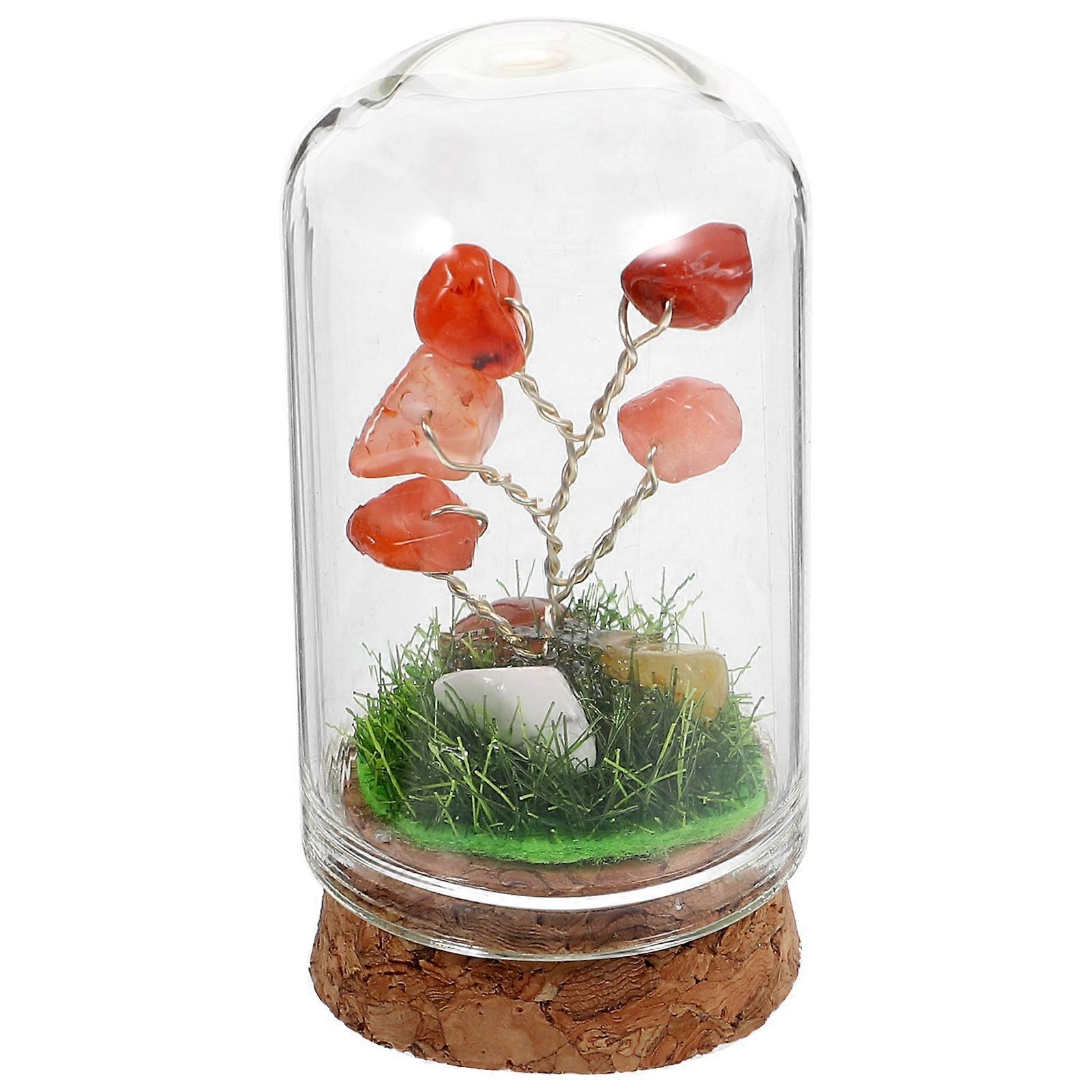 Glass Cover Crystal Tree Ornament for Decoration Red Crystal Tree Decorative Figurine
