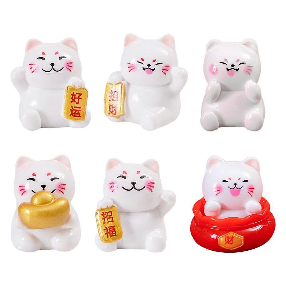 Good Luck Miniature Maneki Figurines 6Pcs Resin Japanese Fortune Cat Ornaments