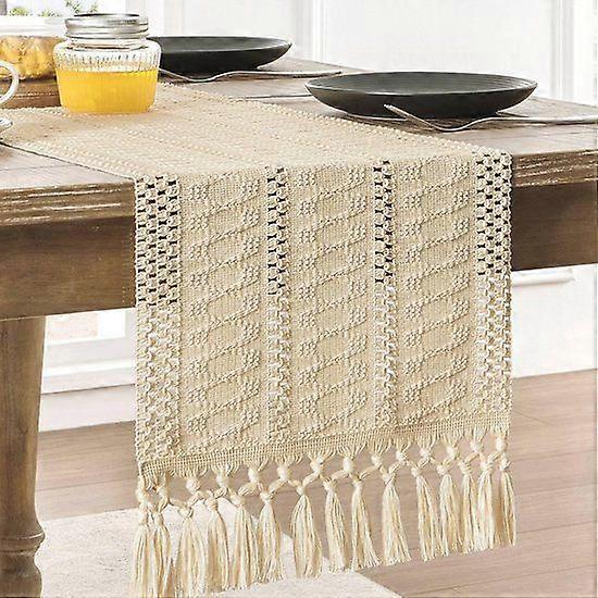 Bohemian Style Cotton and Linen Table Runner - 30 x 120 cm Rustic Farmhouse Table Runner -
