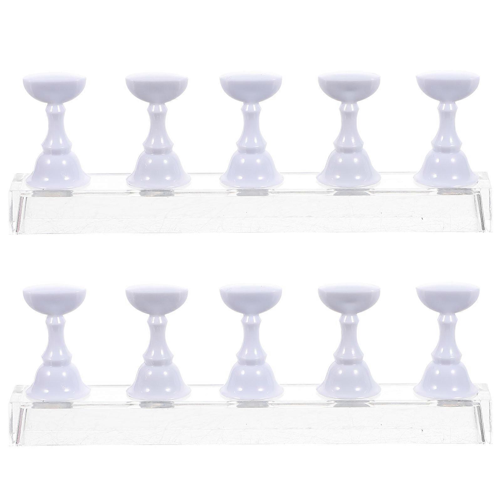 2 Sets Nail Art Tips Practice Stands For Beginners And Professionals In White Acrylic Material For Nail Art Creation