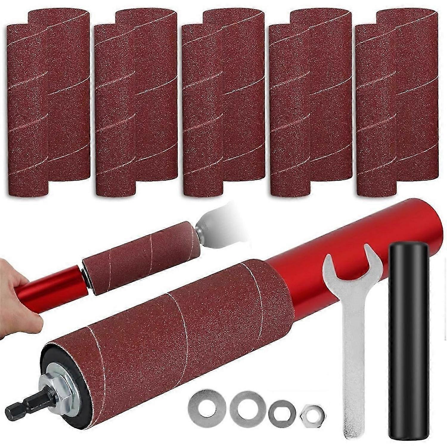 Drum Sander Set,Rubber Sanding Drum Spindle Sander Adapter, with 120 Grit Sandpaper Drum, Sanding Sl