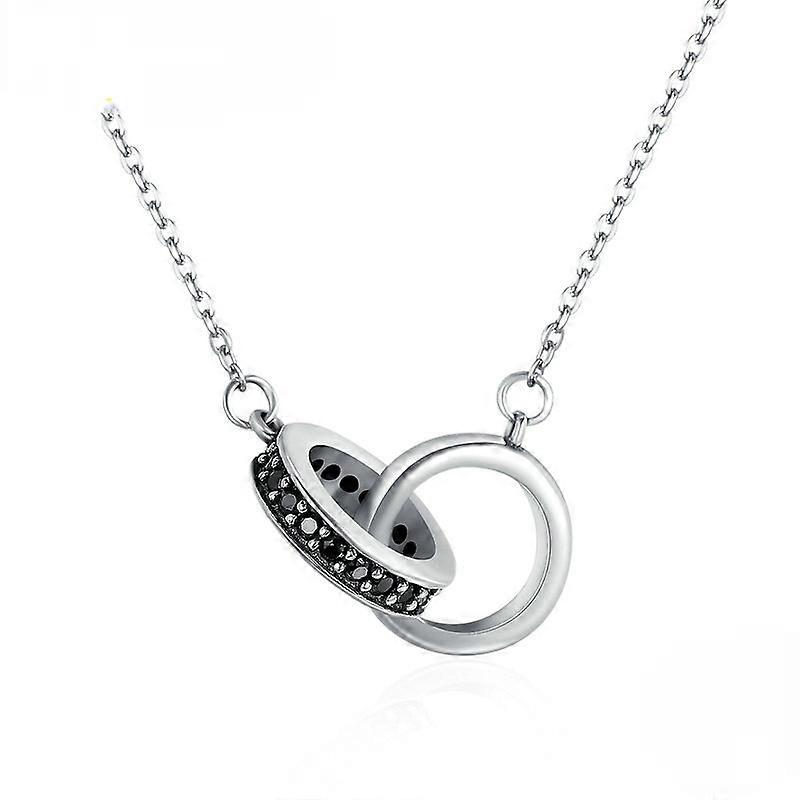 Genuine 925 Sterling Silver Round Round Black Necklace