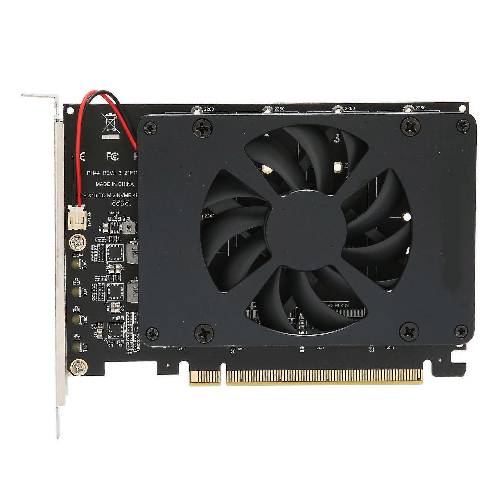 M.2 PCIE Adapter PCIe 4.0 X16 to 4 Port M.2 NVMe with Cooling Fan NVME Raid Card 4x32Gbps M.2 SSD Adapter for Windows
