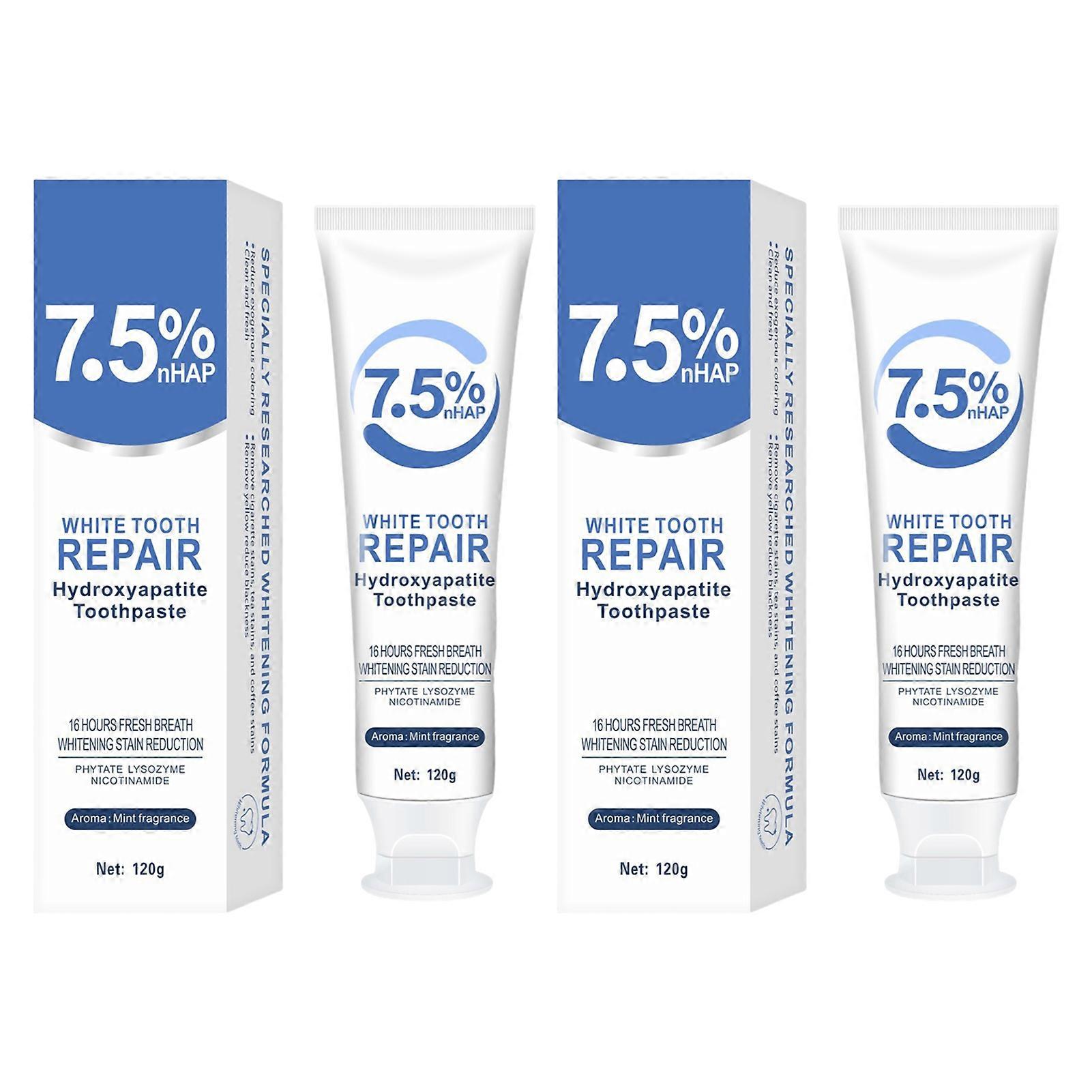 White Tooth Repair 7.5% Hydroxyapatite, Gentle Mints Refreshing Breath Tooth Whitening Paste, for Home Travel