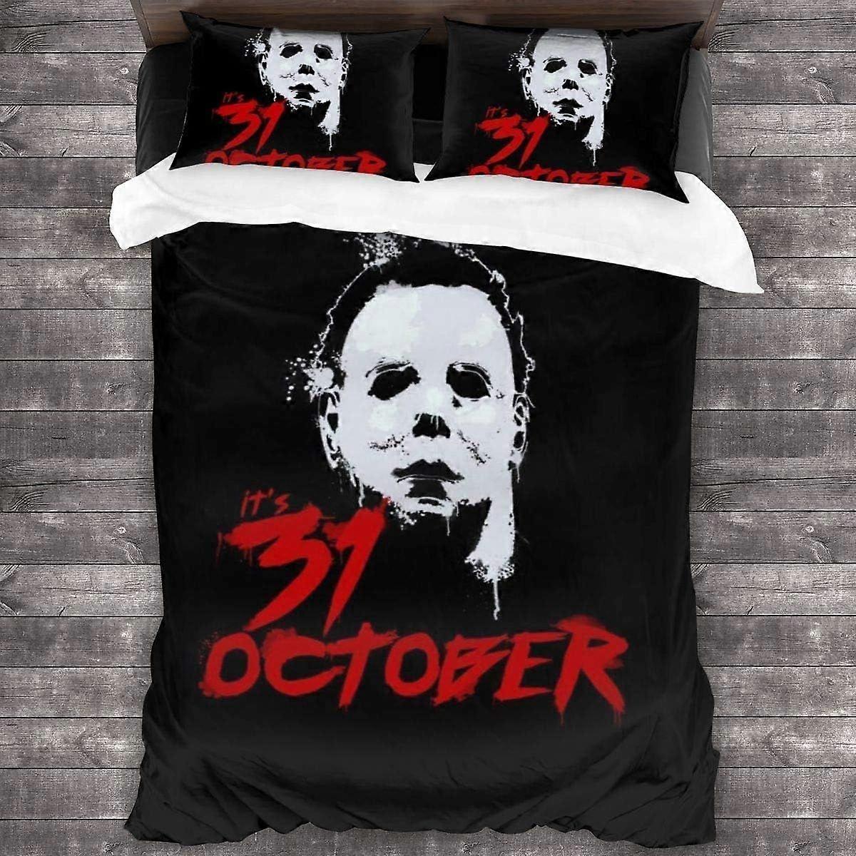 e652 Halloween: The Curse of Michael Myers Bedding Set - Duvet Cover and Pillowcase, Microfiber, 3D Digital Print Three-Piece Bedding n652