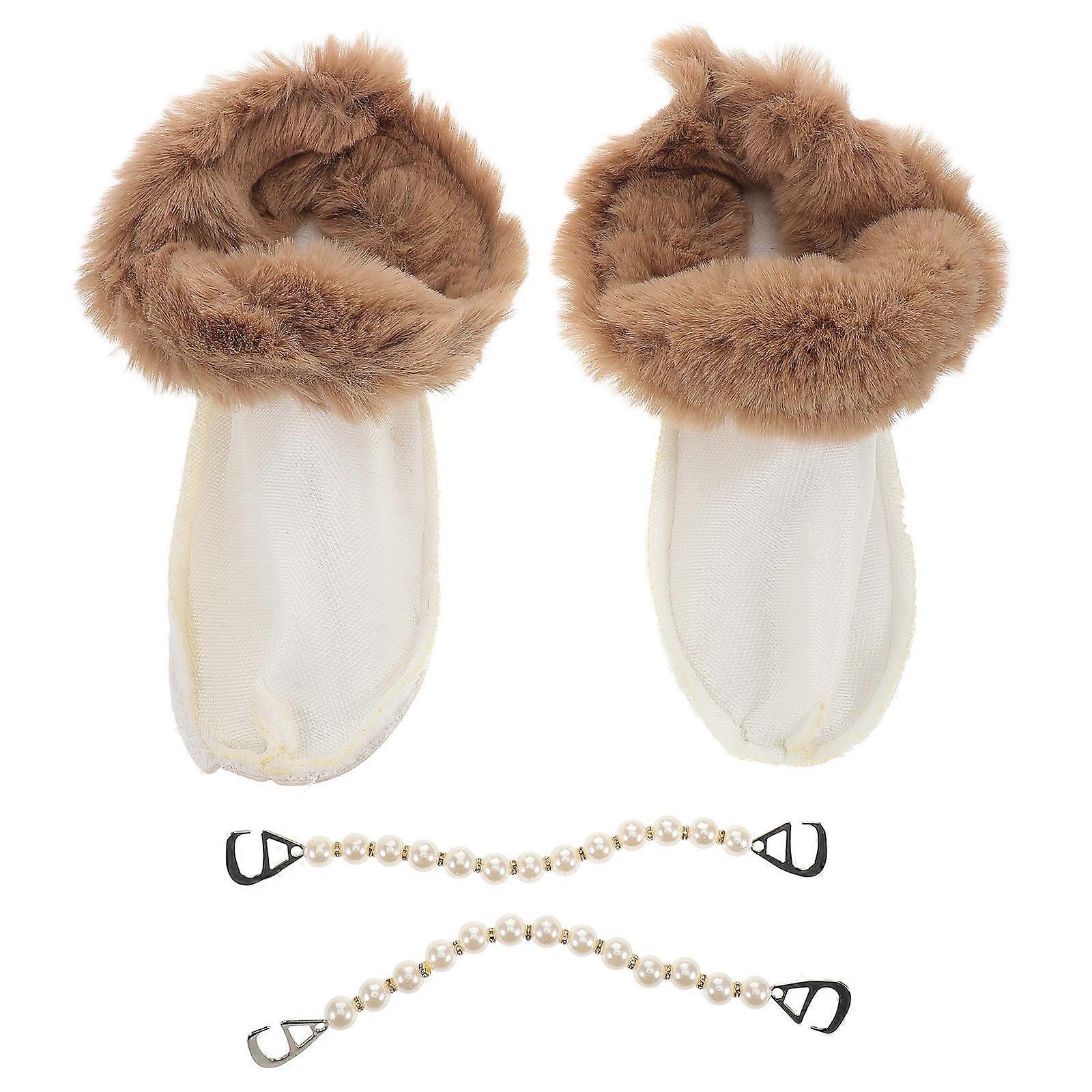 Brown Warm Hole Shoe Insert Detachable Fluffy Shoe Liners 1Pair