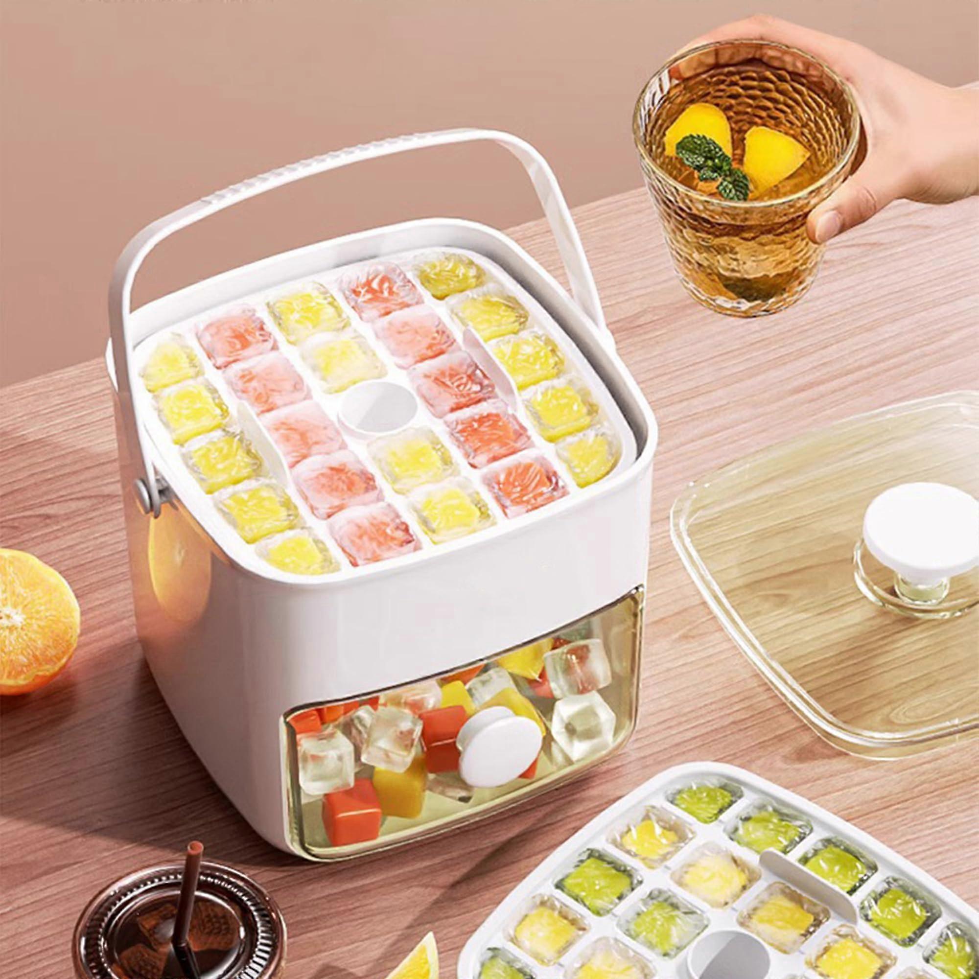 48 Compartments DoubleLayer Press Ice Box With Carrying Handle Upper Ice Production Lower Ice Storage Home Kitchen