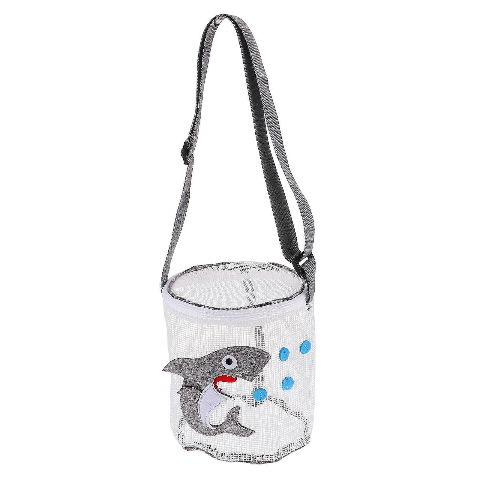 Portable Grey Beach Seashell Bag with Adjustable Strap for Kids Outdoors