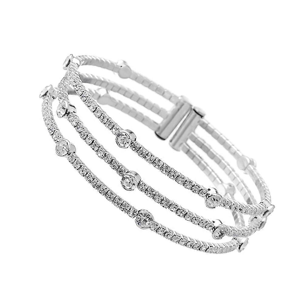Silver Hand Jewelry Crystal Bracelet with Elastic Design 2Pcs Set