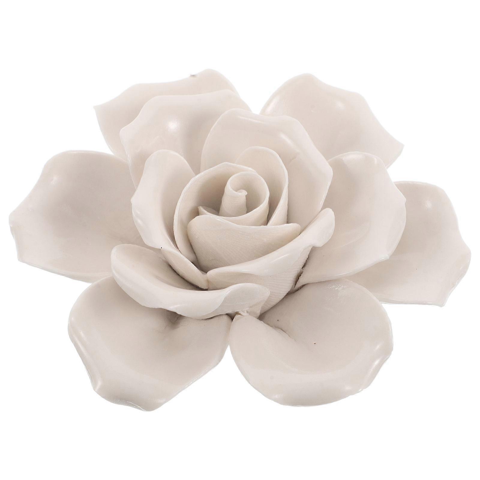 Ceramic Wall Flower Decorations Rose Statue for Kitchen Wall Art 5Pcs White