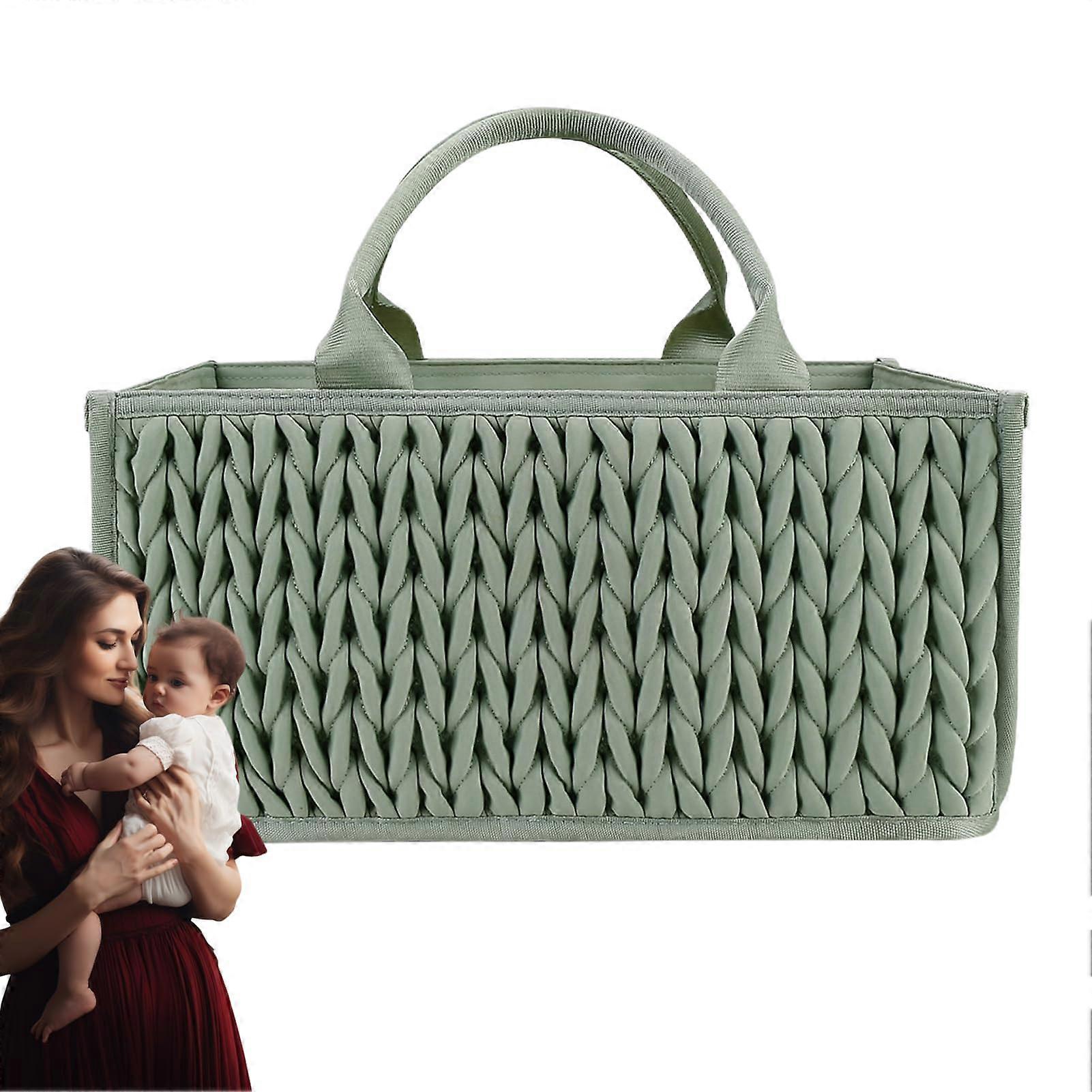 Portable Diaper Caddy Basket Reinforced Edges Lightweight Foldable Design Spacious Interior Nursery Storage Tote Built Green